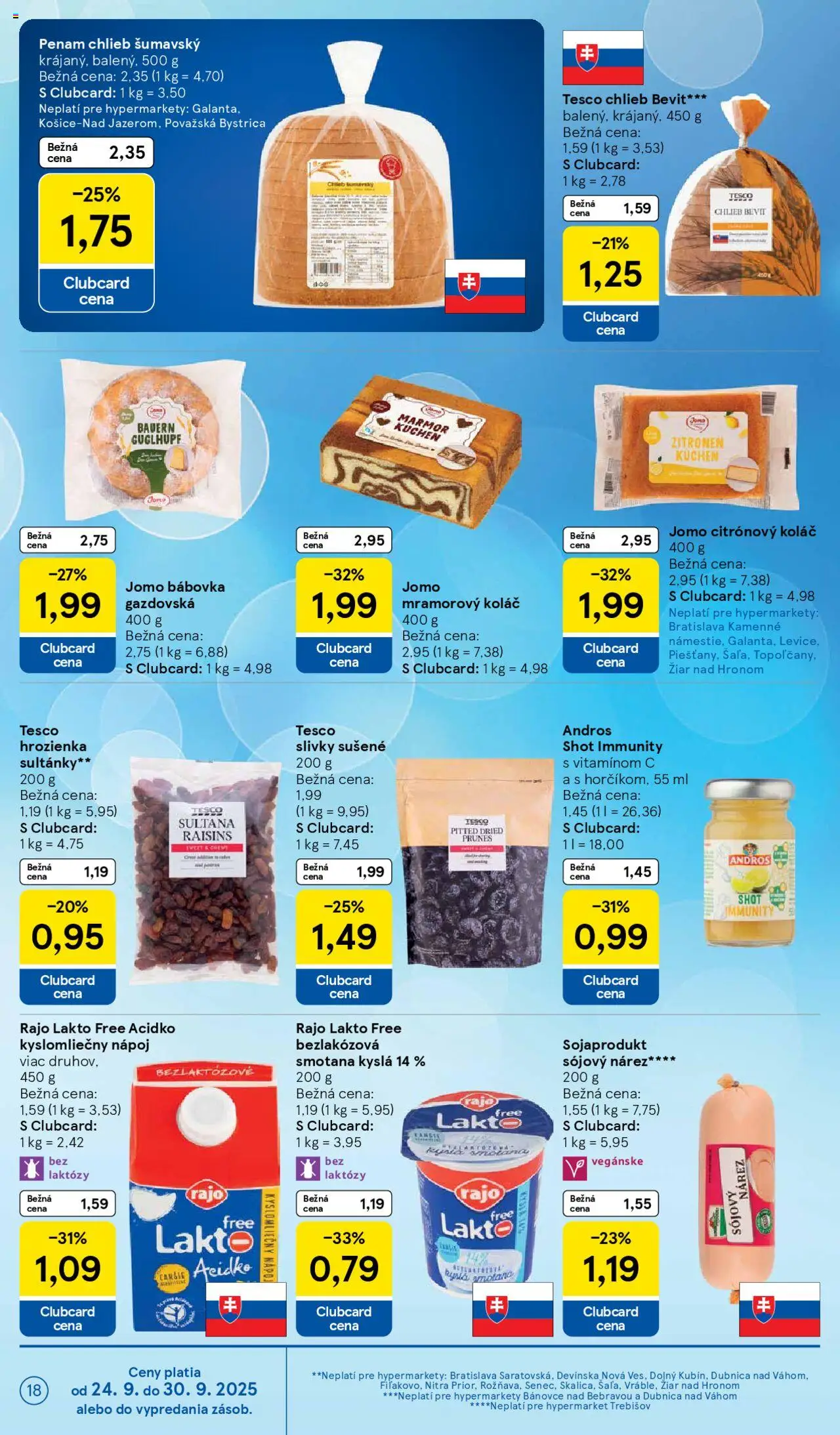 Nové Tesco akcie – leták je platný od 24.09.2025 | Strana: 18 | Produkty: Smotana, Hrozienka, Acidko, Slivky