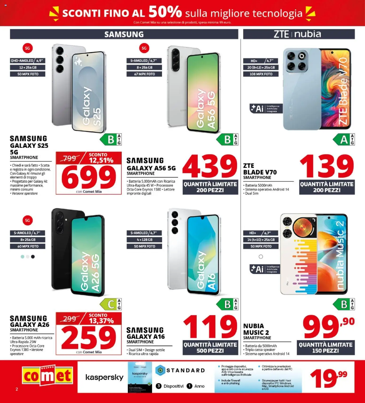 Volantino Comet del 22.01.2026 | Pagina: 2 | Prodotti: Samsung Galaxy, Smartphone, Batteria, Samsung