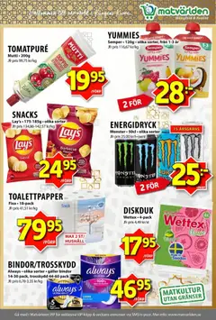 Matvärlden - erbjudanden - Förhandsvisning av reklamblad från butik Matvärlden aktuell från 13.10.2025 | Sida: 6 | Produkter: Trosskydd, Toalettpapper, Tomatpure, Energidryck