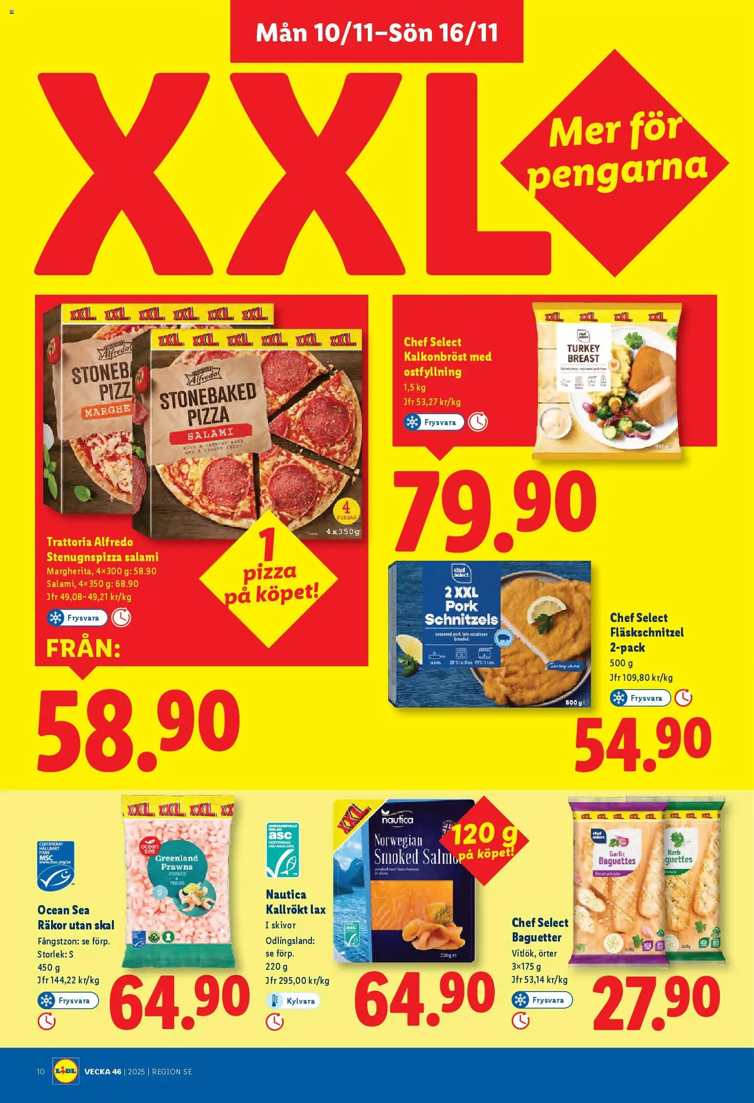 Lidl reklamblad aktuell från 10.11.2025 | Sida: 11 | Produkter: Räkor, Lax, Salami, Pizza