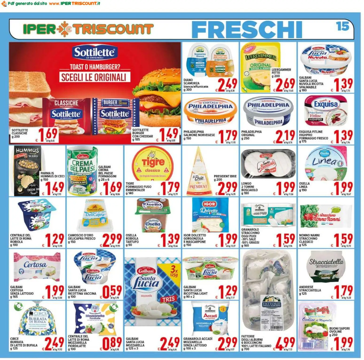 Volantino Ipertriscount del 13.02.2026 | Pagina: 15 | Prodotti: Salmone, Latte, Ricotta, Hamburger