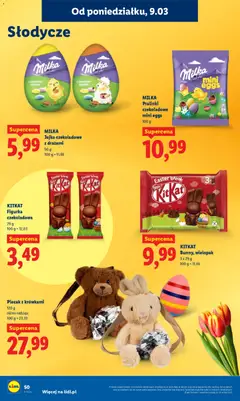 Pogląd oferty "Lidl gazetka" - ważna od 09.03.2026 | Strona: 50 | Produkty: Słodycze, Czekoladowa, Plecak, Milka