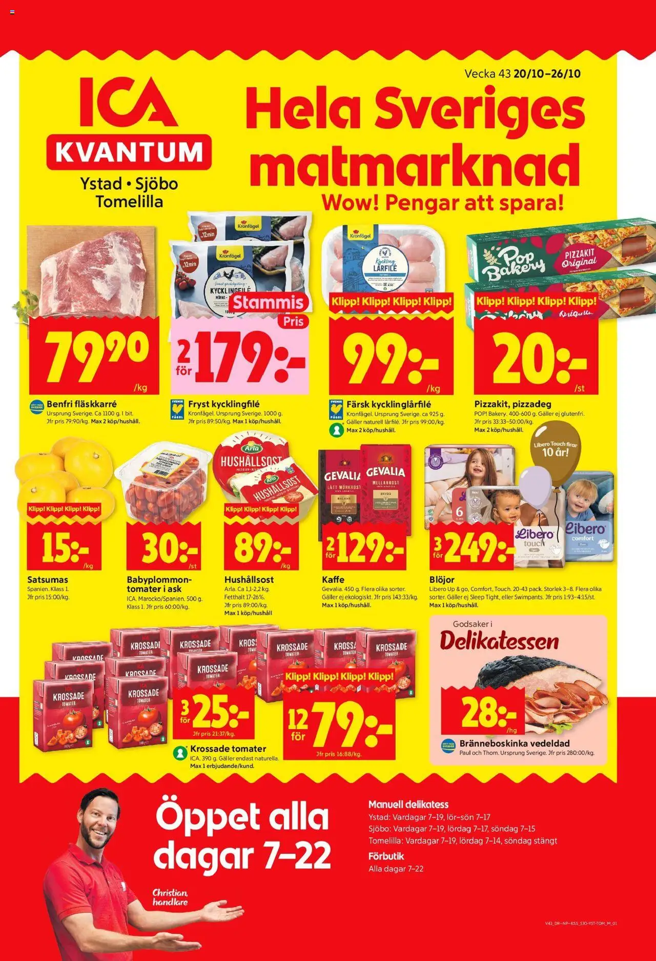 ICA Kvantum reklamblad aktuell från 20.10.2025 | Sida: 1 | Produkter: Krossade tomater, Galler, Tomater, Blöjor