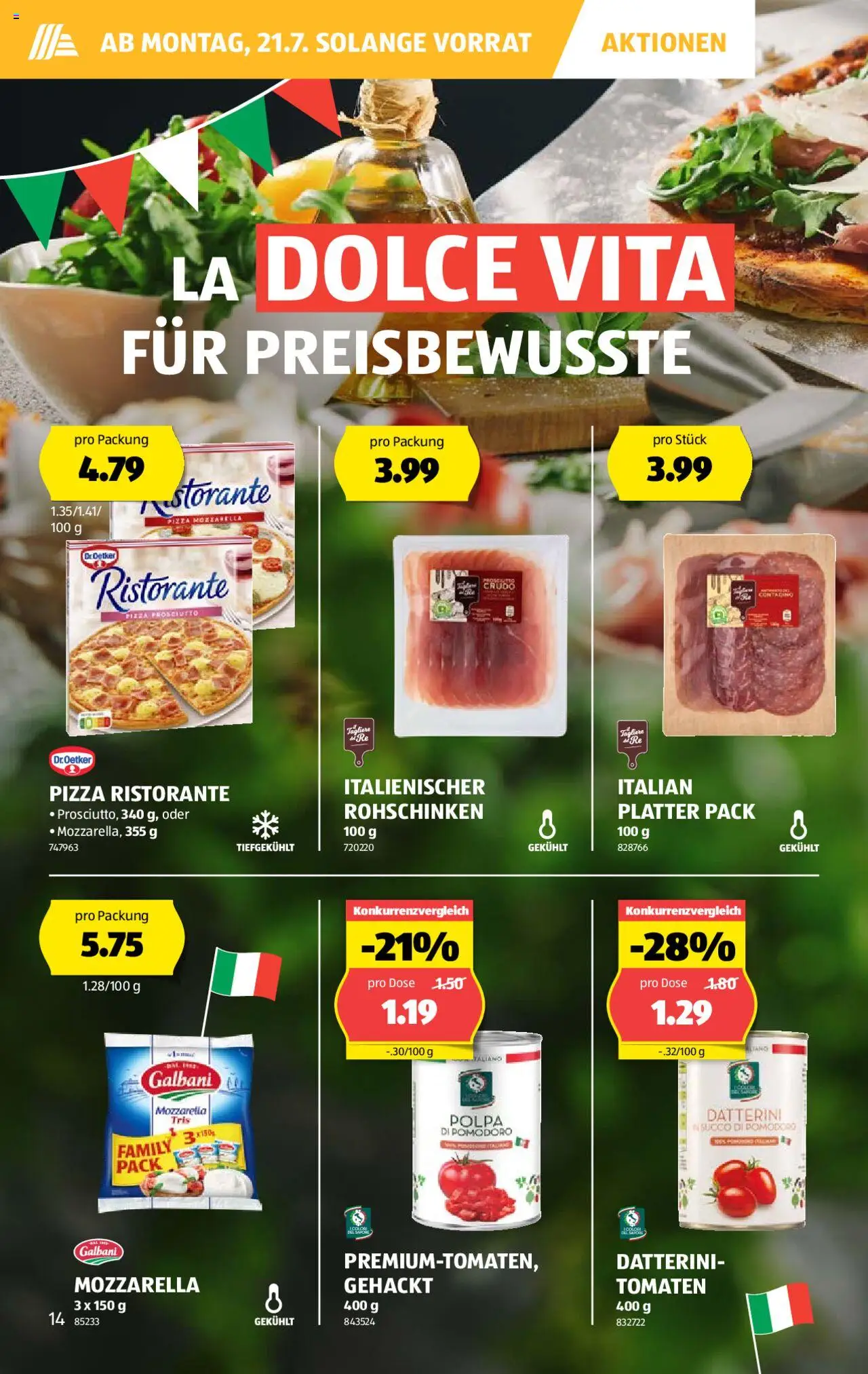 Aldi Aktionen ab 17.07.2025 | Seite: 14 | Produkte: Pizza, Tomaten