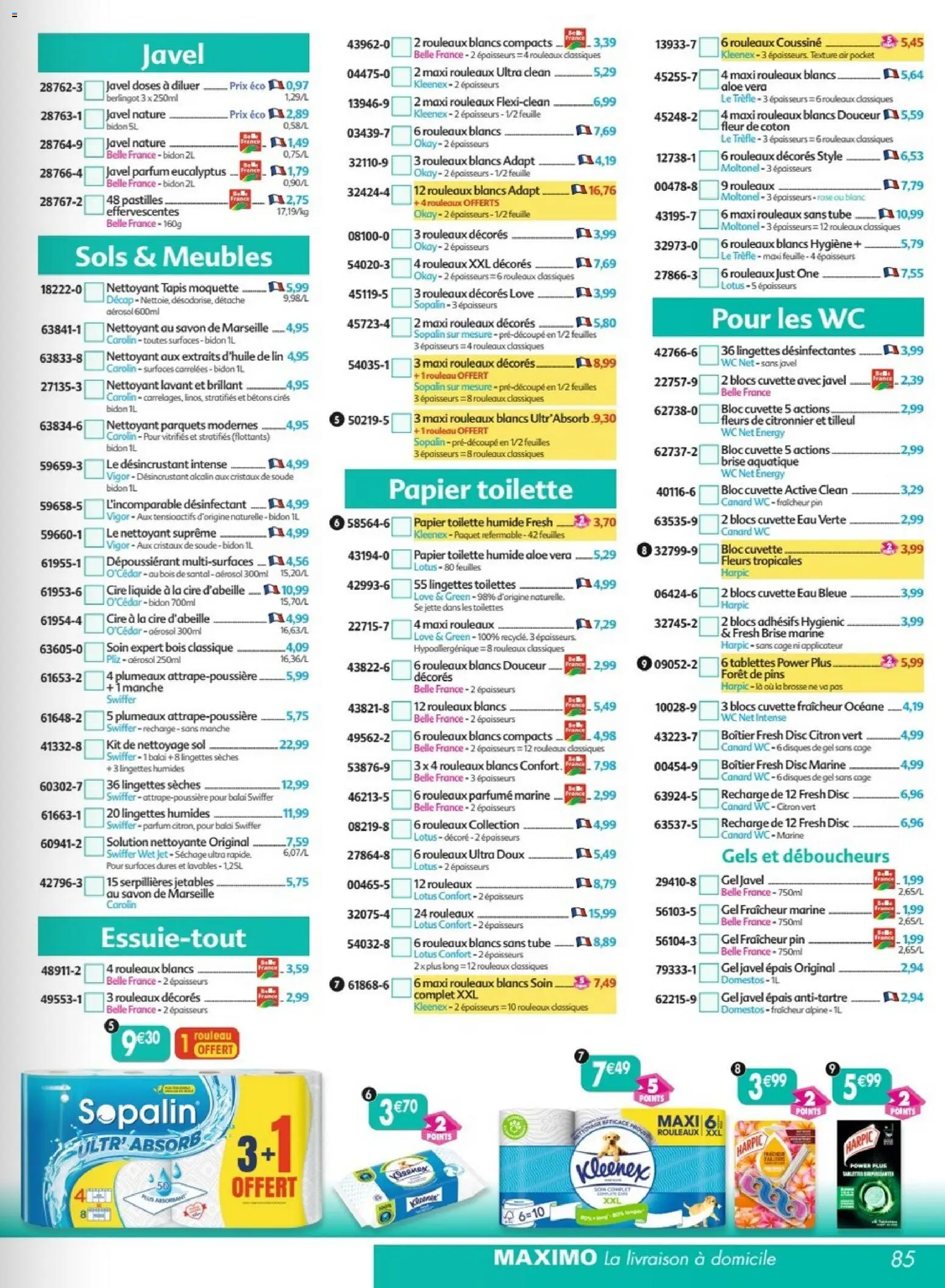 {H1} | Page: 85 | Produits: Cire, Papier toilette, Domestos, Cristaux de soude