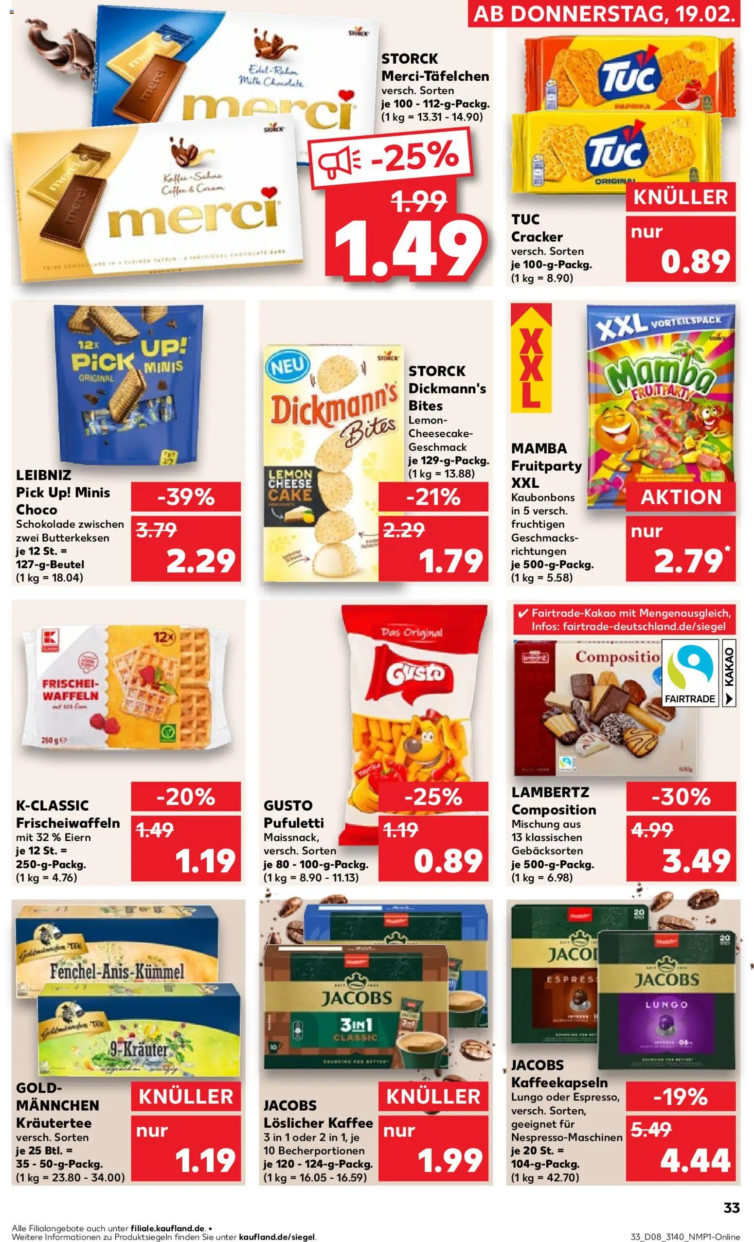 Kaufland prospekt Leipzig	 – gültig ab 19.02.2026 | Seite: 33 | Produkte: Merci, Kaffee, Schokolade, Sahne