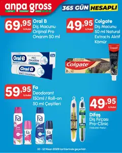 10.04.2026 tarihinden itibaren geçerli olan Anpa Gross kataloğu önizlemesi | Sayfa: 17 | Ürünler: Deodorant, Diş macunu, Diş fırçası