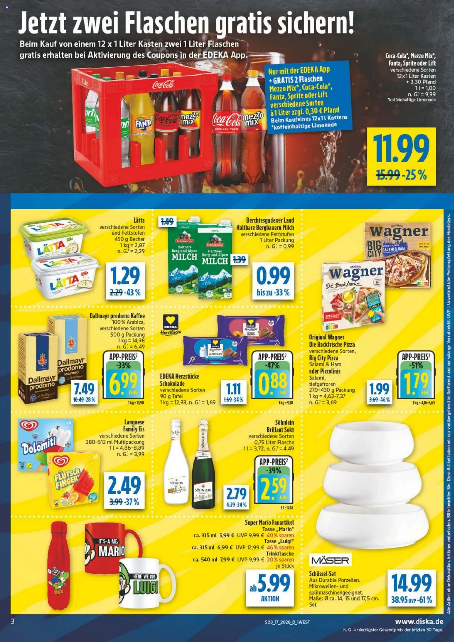 Diska - Diska Angebote Bayern KW17 – gültig ab 20.04.2026 | Seite: 3 | Produkte: Mezzo mix, Coca cola, Schokolade, Dallmayr prodomo