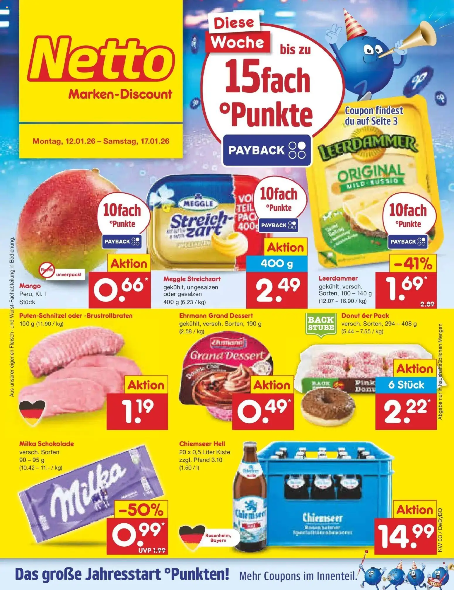 Netto Marken-Discount prospekt Buttenwiesen	 – gültig ab 12.01.2026 | Seite: 1 | Produkte: Schokolade, Ehrmann grand dessert, Milka schokolade, Leerdammer