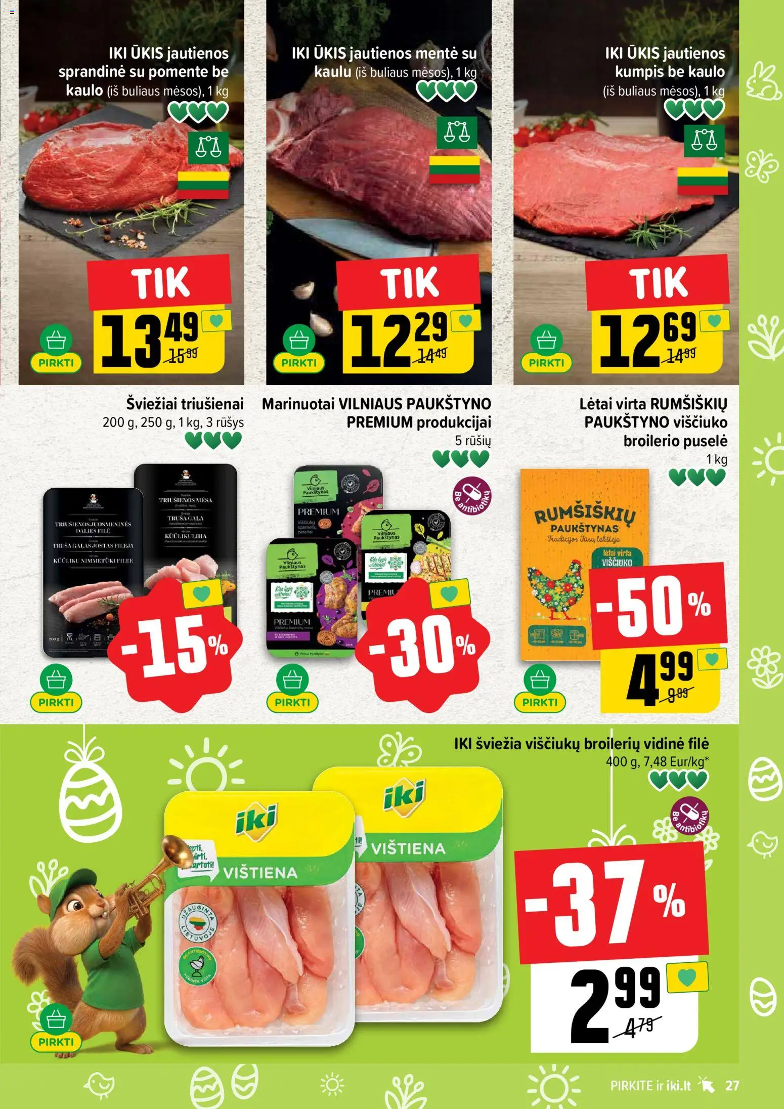 IKI akcijos nuo 23.03.2026 | Puslapis: 27 | Prekių: Jautienos, Viščiukų, Kumpis, Vištiena