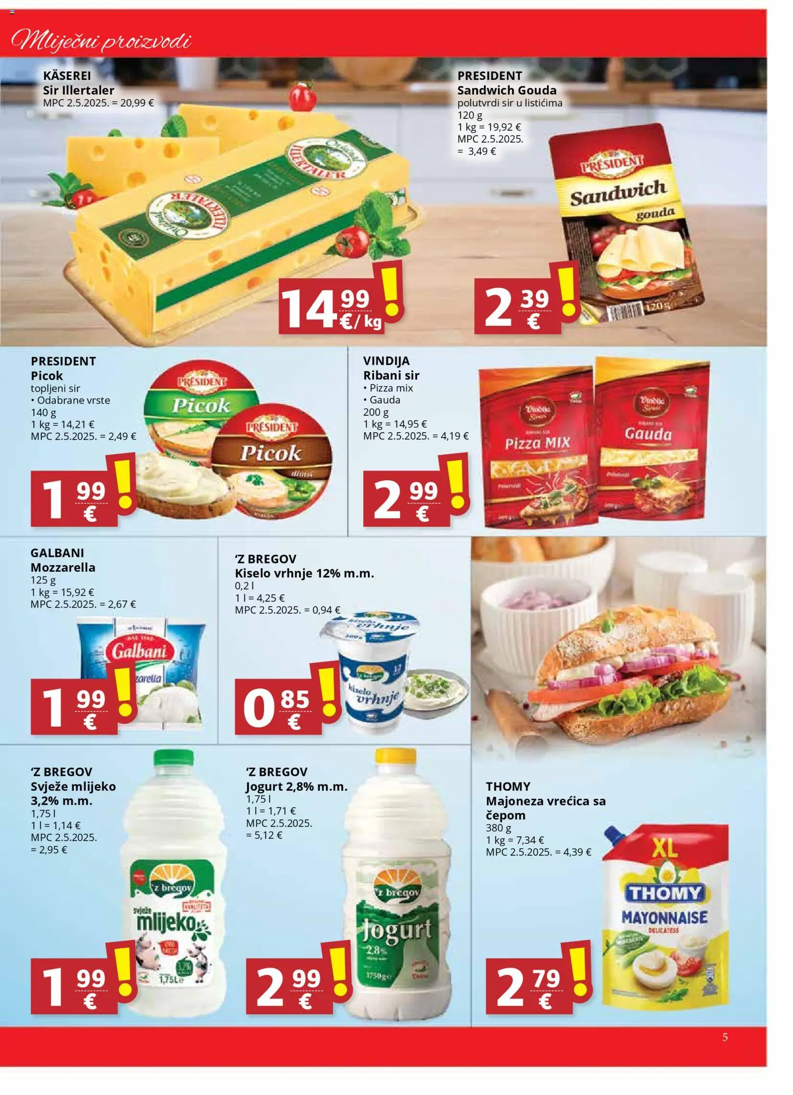 Djelo katalog | vrijedi od 02.01.2026 | Stranica: 5 | Proizvodi: Mlijeko, Sir, Kiselo vrhnje, Gouda