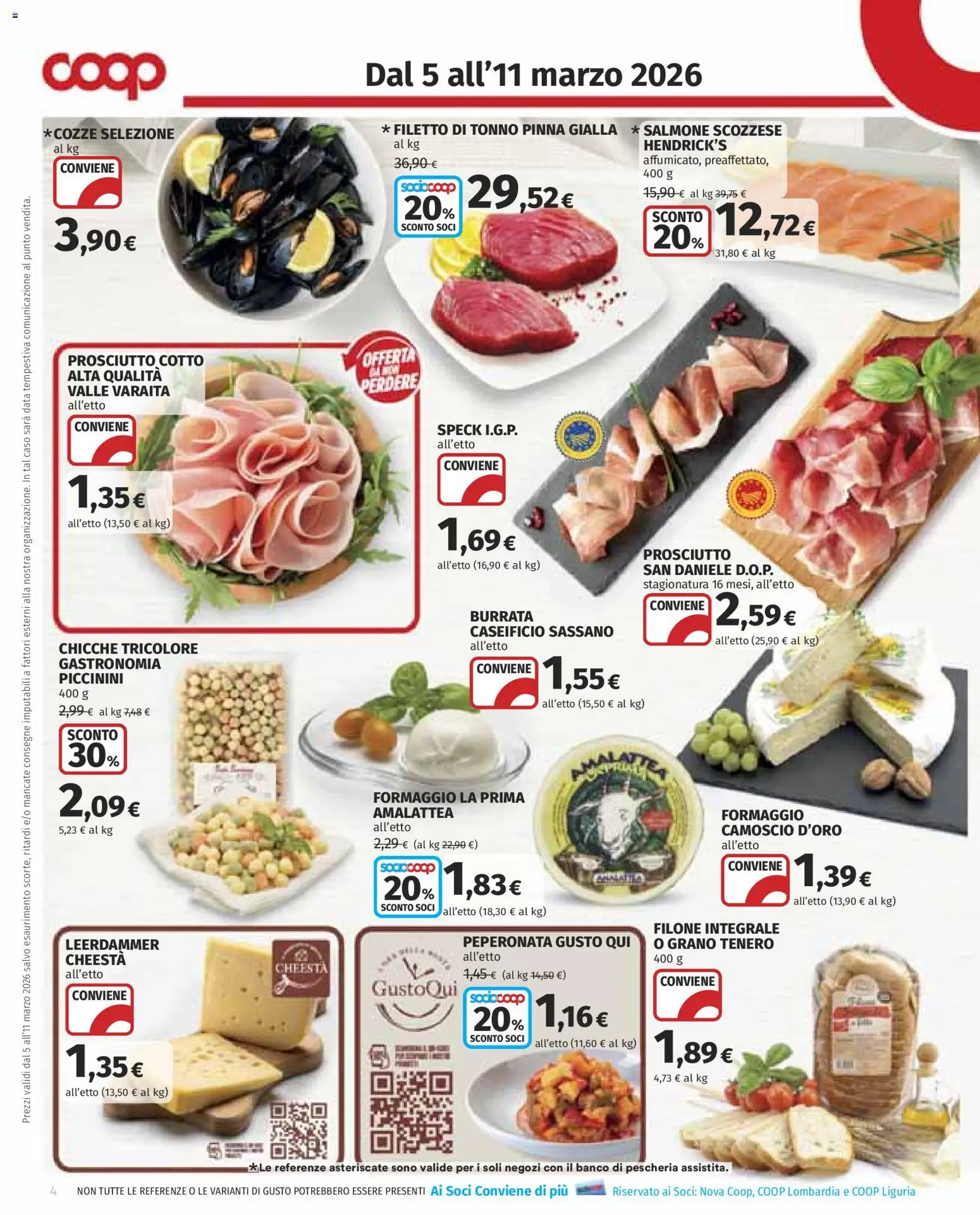 Volantino COOP del 05.03.2026 | Pagina: 4 | Prodotti: Salmone, Cozze, Tonno, Burrata