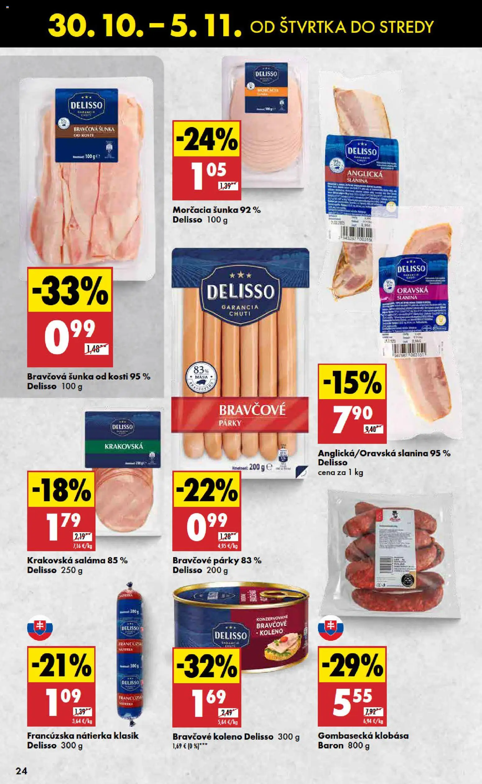 Nové Biedronka akcie – leták je platný od 30.10.2025 | Strana: 24 | Produkty: Saláma, Slanina, Klobása, Párky