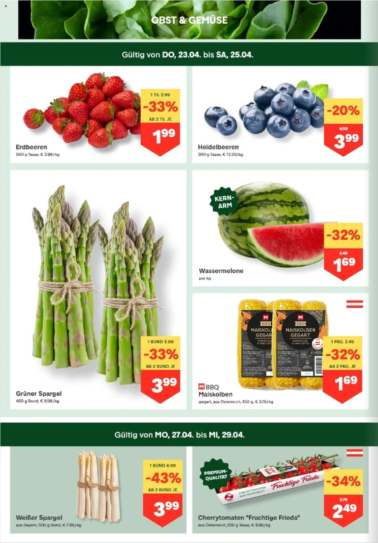 MPREIS Lenzing gültig ab 23.04.2026 | Seite: 2 | Produkte: Erdbeeren, Gemüse, Obst, Wassermelone