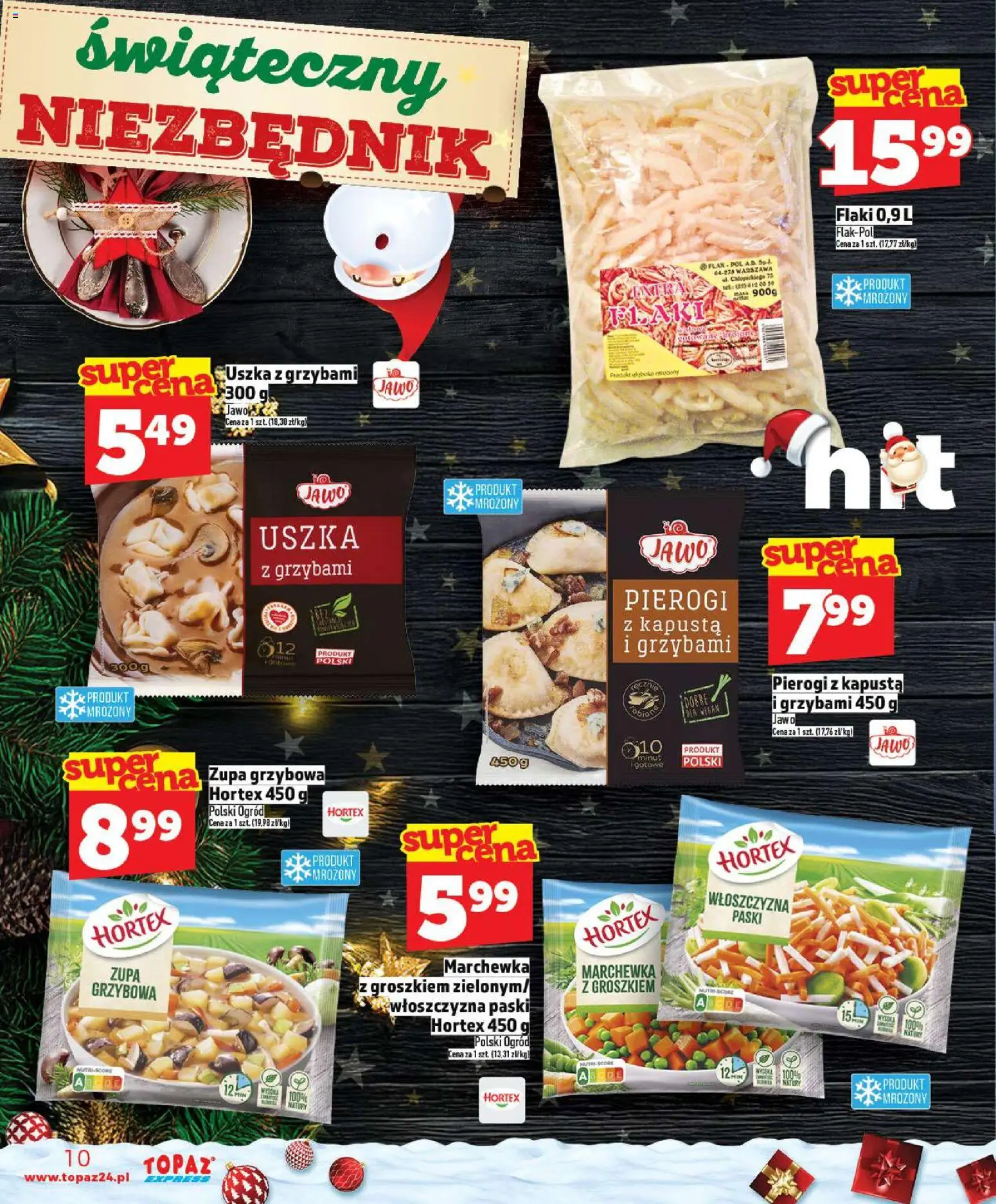 Topaz Gazetka - Express od 18.12.2025 | Strona: 10 | Produkty: Pierogi, Flaki, Zupa, Marchewka
