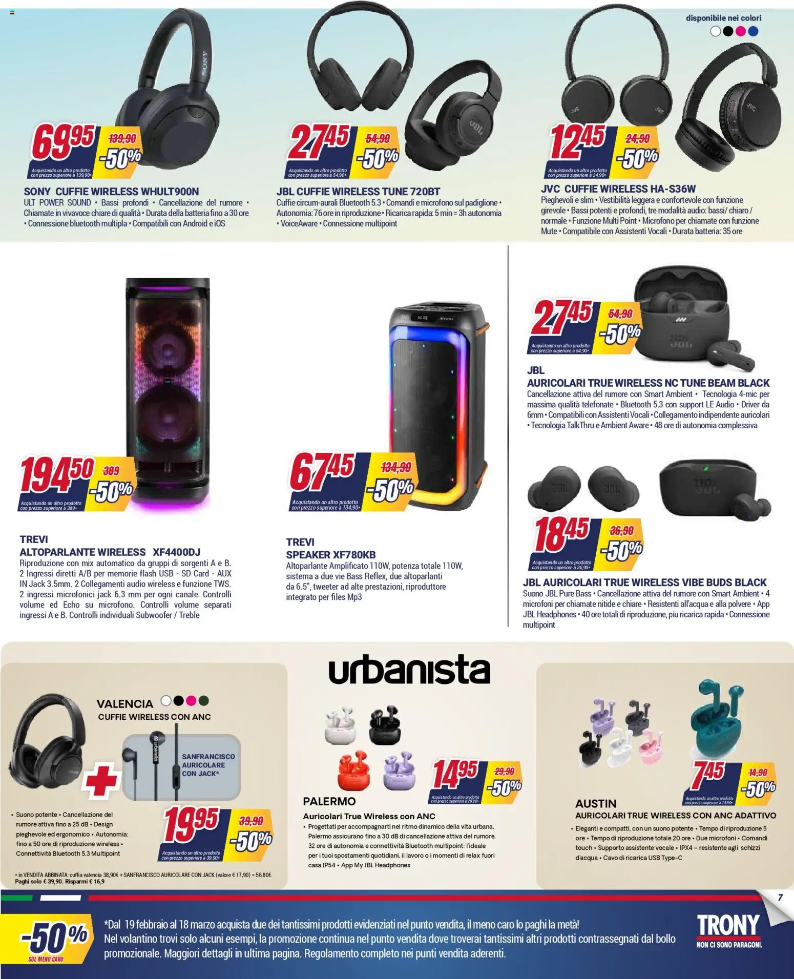 Volantino Trony del 19.02.2026 | Pagina: 7 | Prodotti: Altoparlante, Cuffie, Microfono, Batteria