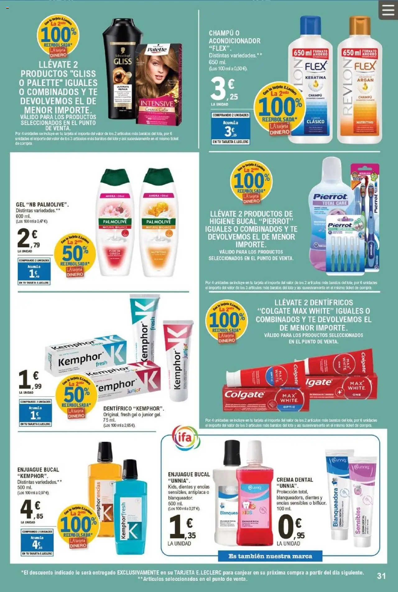 E.Leclerc folleto │ válido desde el 13.08.2025 | Página: 31 | Productos: Champú, Acondicionador, Crema, Té