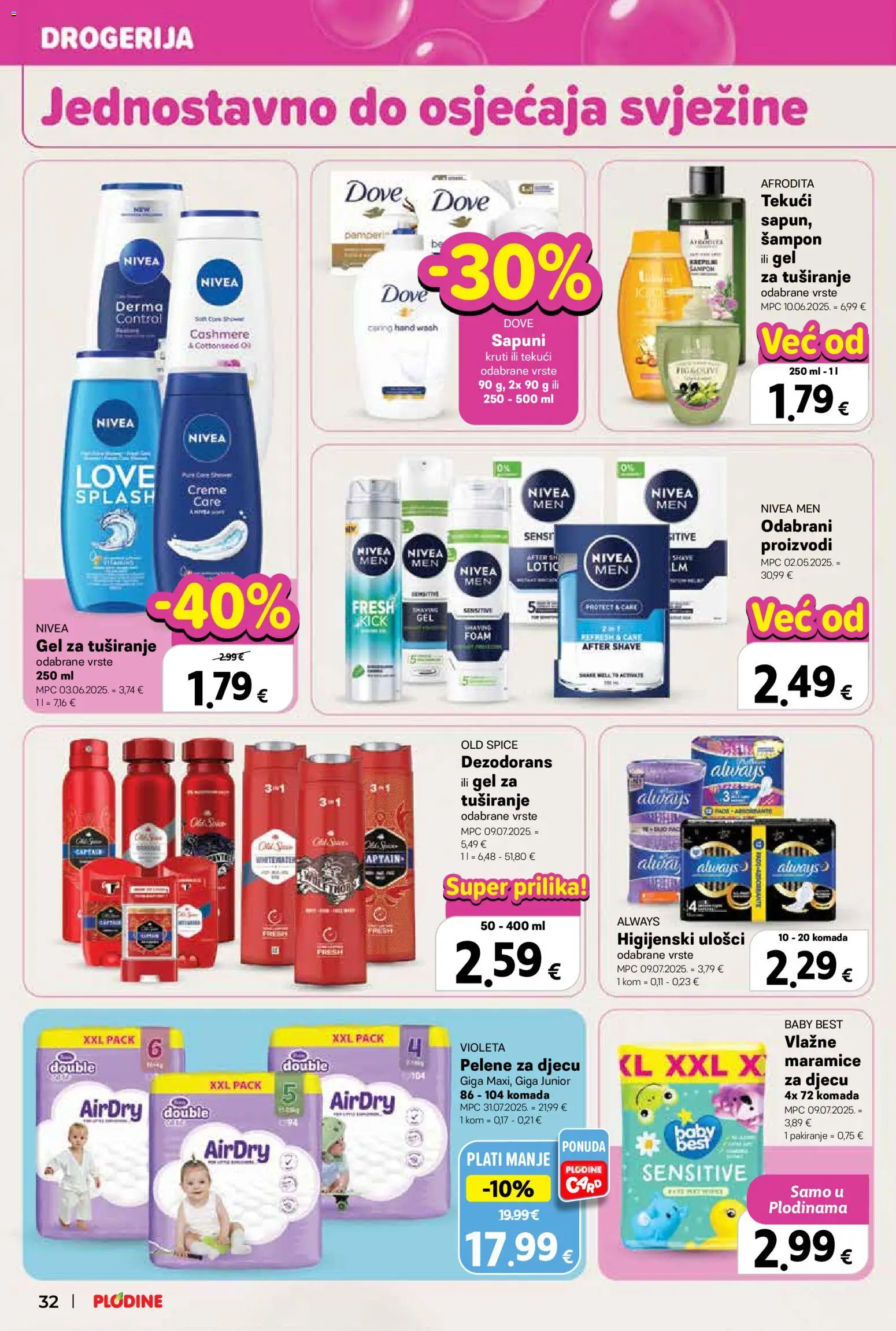 Plodine katalog | vrijedi od 29.10.2025 | Stranica: 32 | Proizvodi: Šampon, Gel za tuširanje, Dove, Old Spice