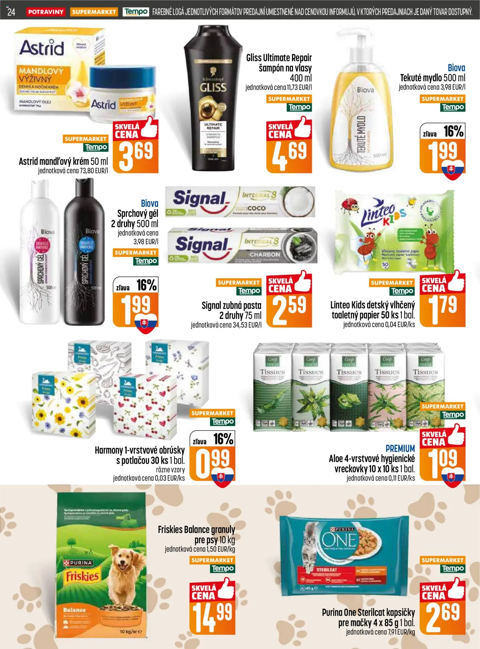 Nové COOP Jednota akcie – leták je platný od 23.04.2026 | Strana: 24 | Produkty: Toaletný papier, Mydlo, Zubná pasta, Krém