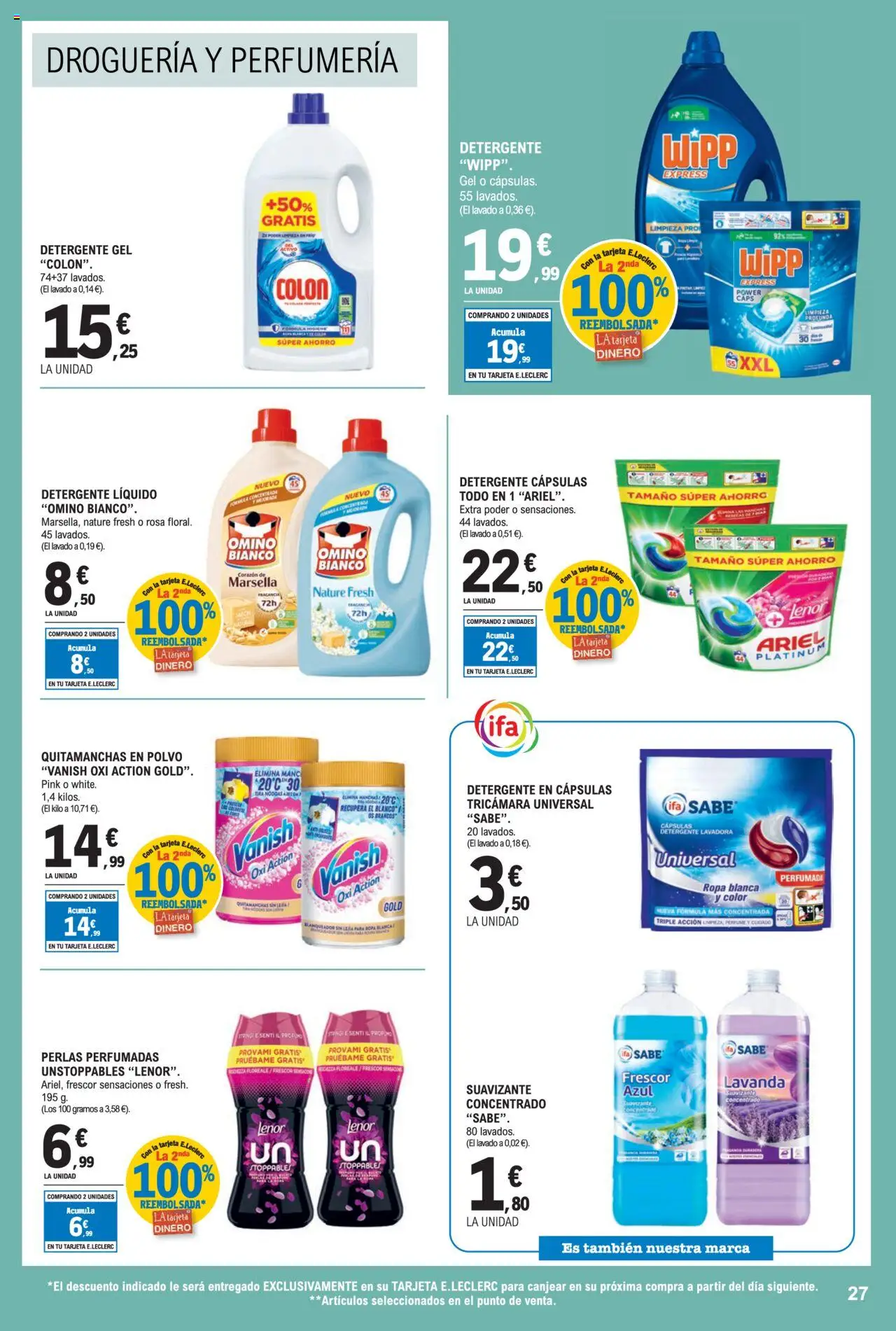 E.Leclerc folleto │ válido desde el 30.07.2025 | Página: 27 | Productos: Fragancia, Detergente, Ropa, Detergente líquido