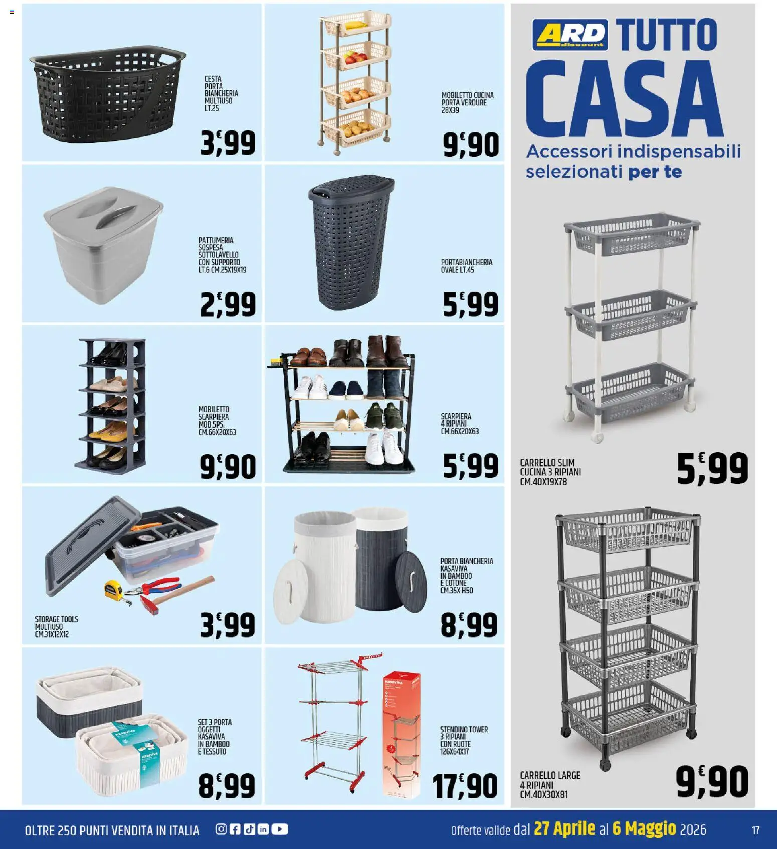 Volantino ARD Discount del 27.04.2026 | Pagina: 17 | Prodotti: Tè, Verdure, Scarpiera, Stendino