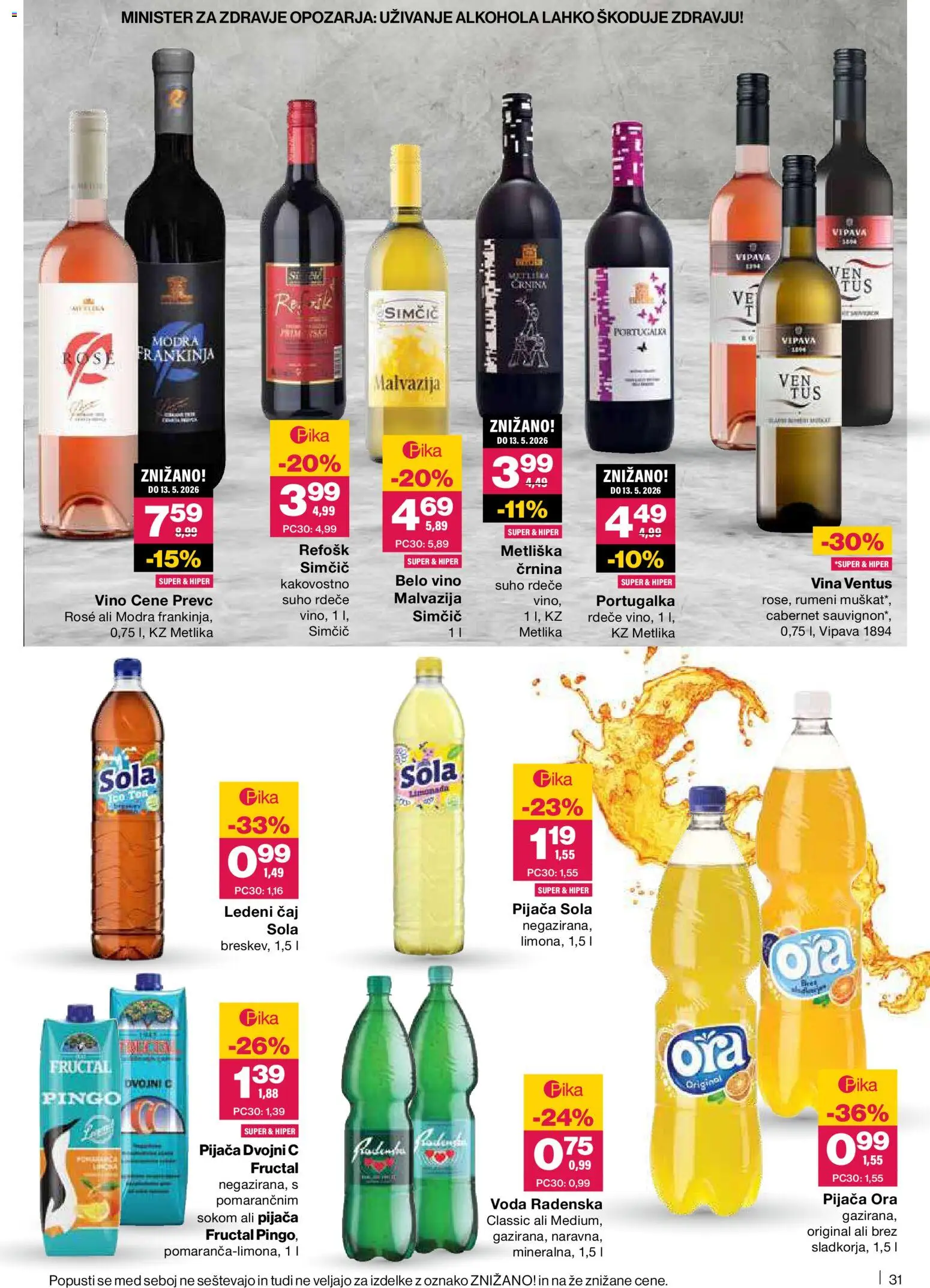 Novi Mercator katalog ponudbe – veljaven od 05.03.2026 | Stran: 31 | Izdelki: Ledeni čaj, Vino, Caj, Voda