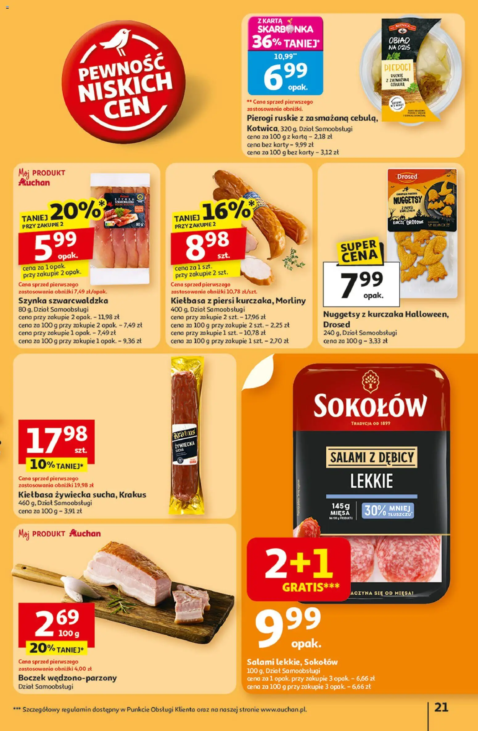 Auchan Gazetka - Pewność niskich cen Hipermarket od 30.10.2025 | Strona: 21 | Produkty: Kiełbasa, Karta, Piersi, Boczek
