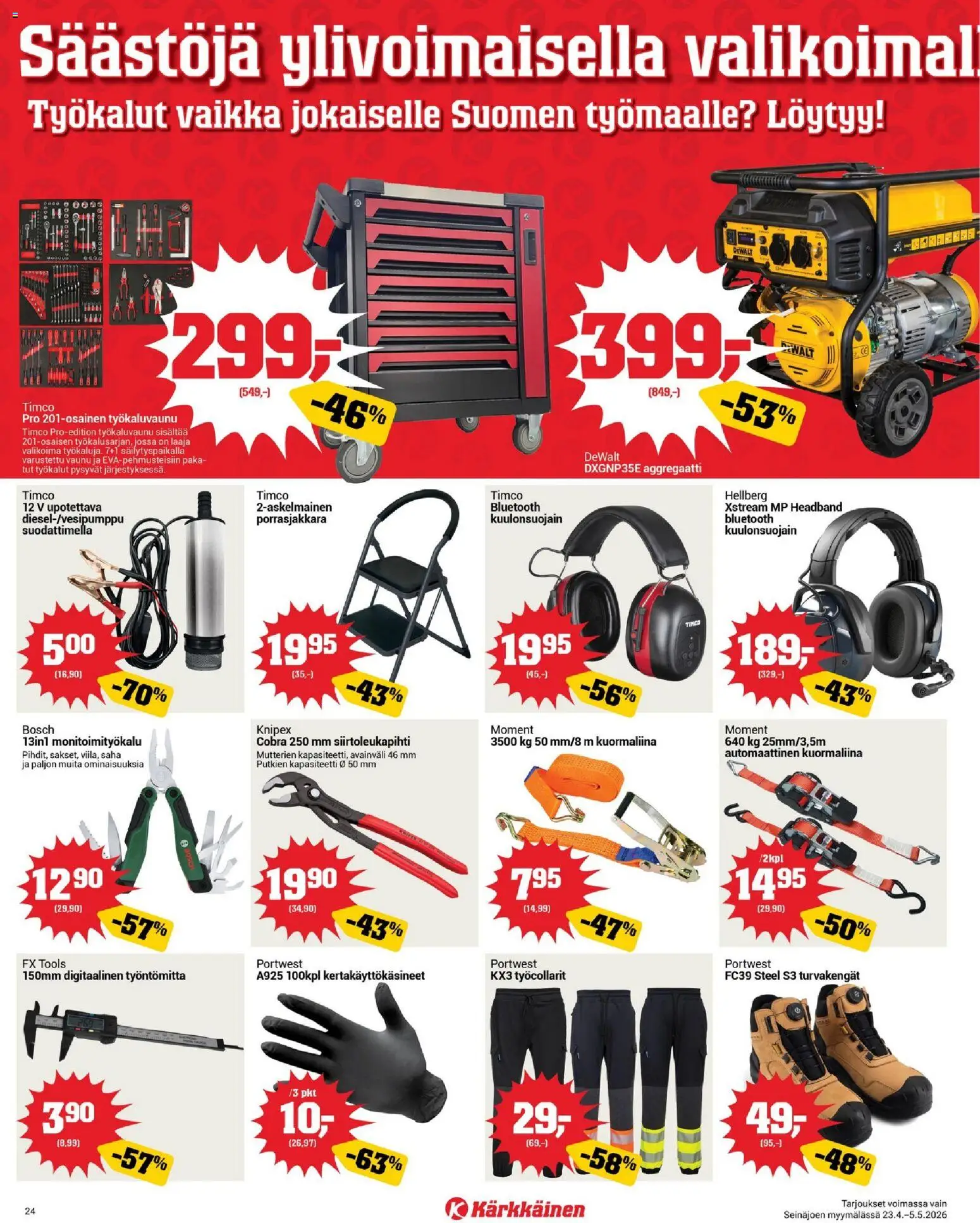 Kärkkäinen tarjoukset - Seinäjoen alue – voimassa 23.04.2026 alkaen | Sivu: 24 | Tuotteet: Monitoimityökalu, Kuormaliina