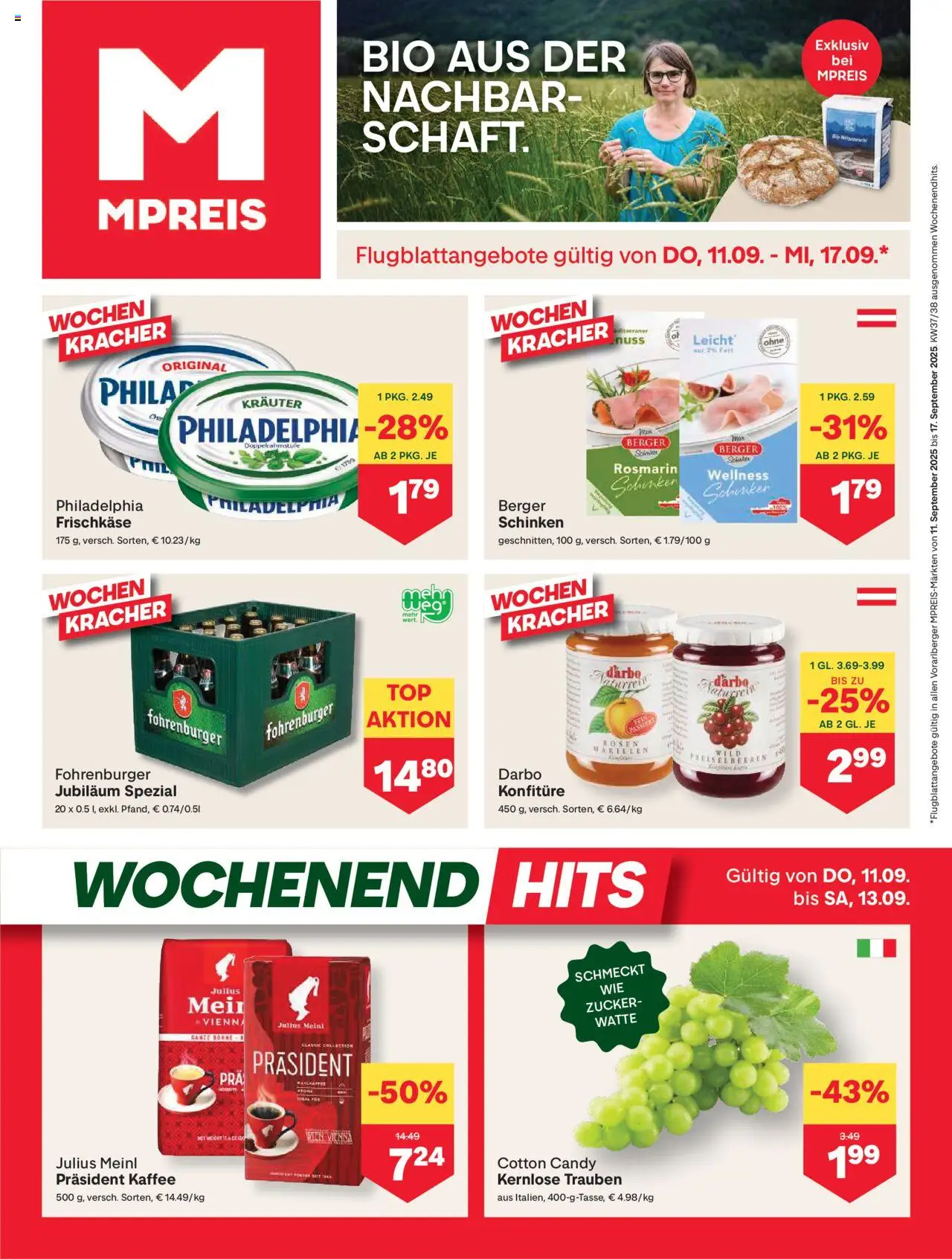 MPREIS Hohenems gültig ab 11.09.2025 | Seite: 1 | Produkte: Zucker, Kaffee, Schinken