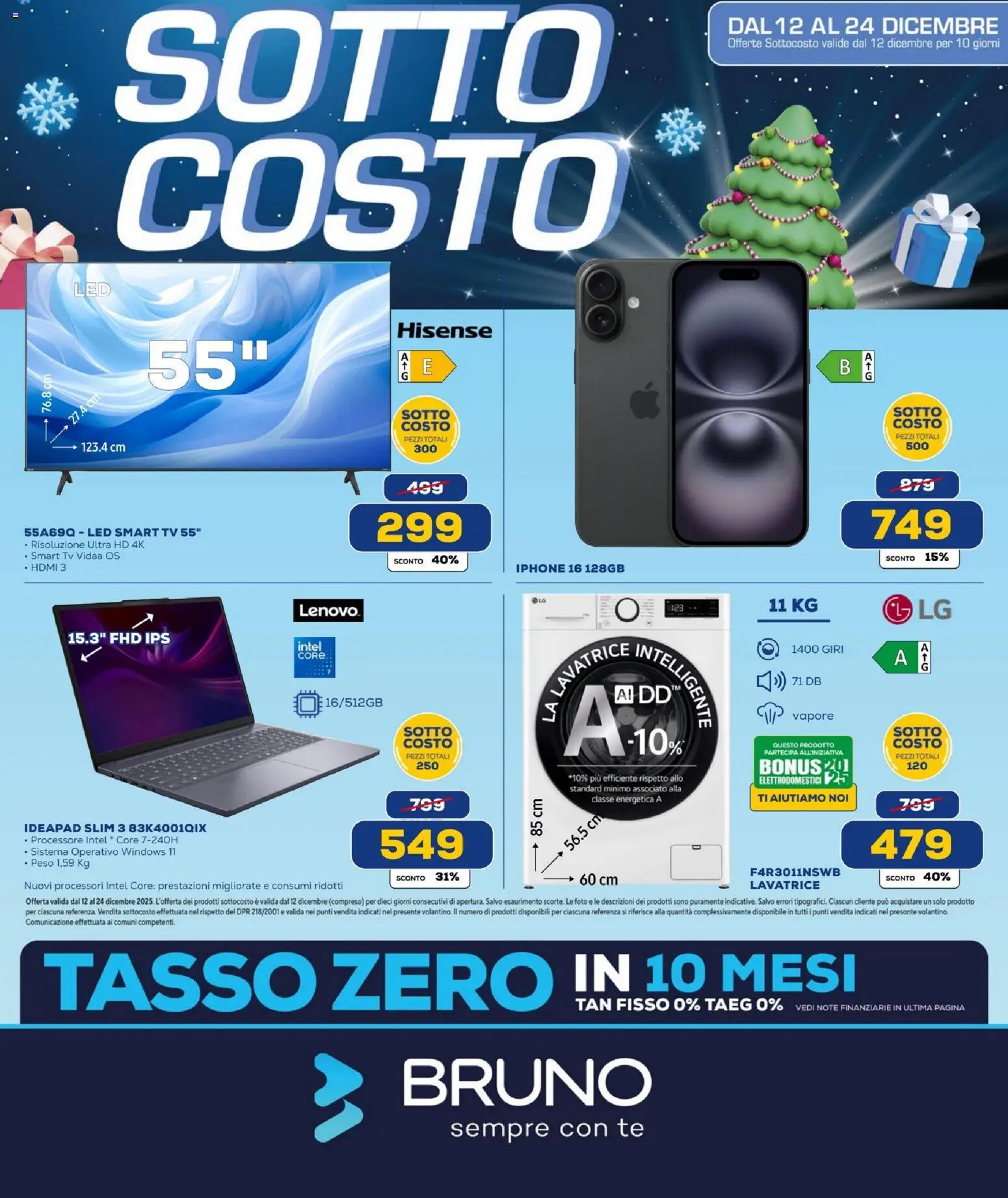 Volantino BRUNO del 12.12.2025 | Pagina: 1 | Prodotti: Iphone, smart TV, Lavatrice, TV