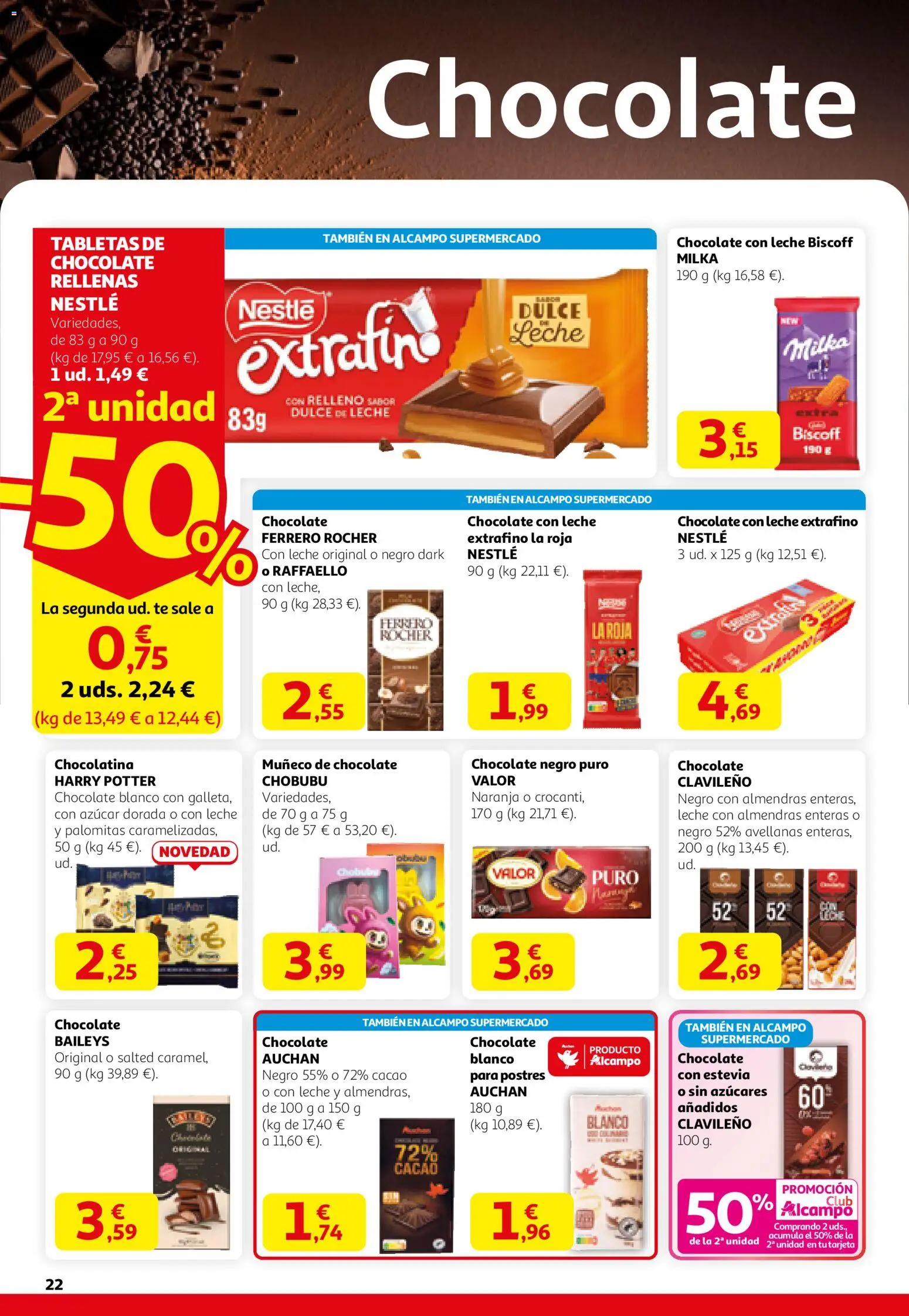 Alcampo - HG Nacional Unifcado  │ válido desde el 12.02.2026 | Página: 22 | Productos: Leche, Chocolate, Té, Chocolate con leche