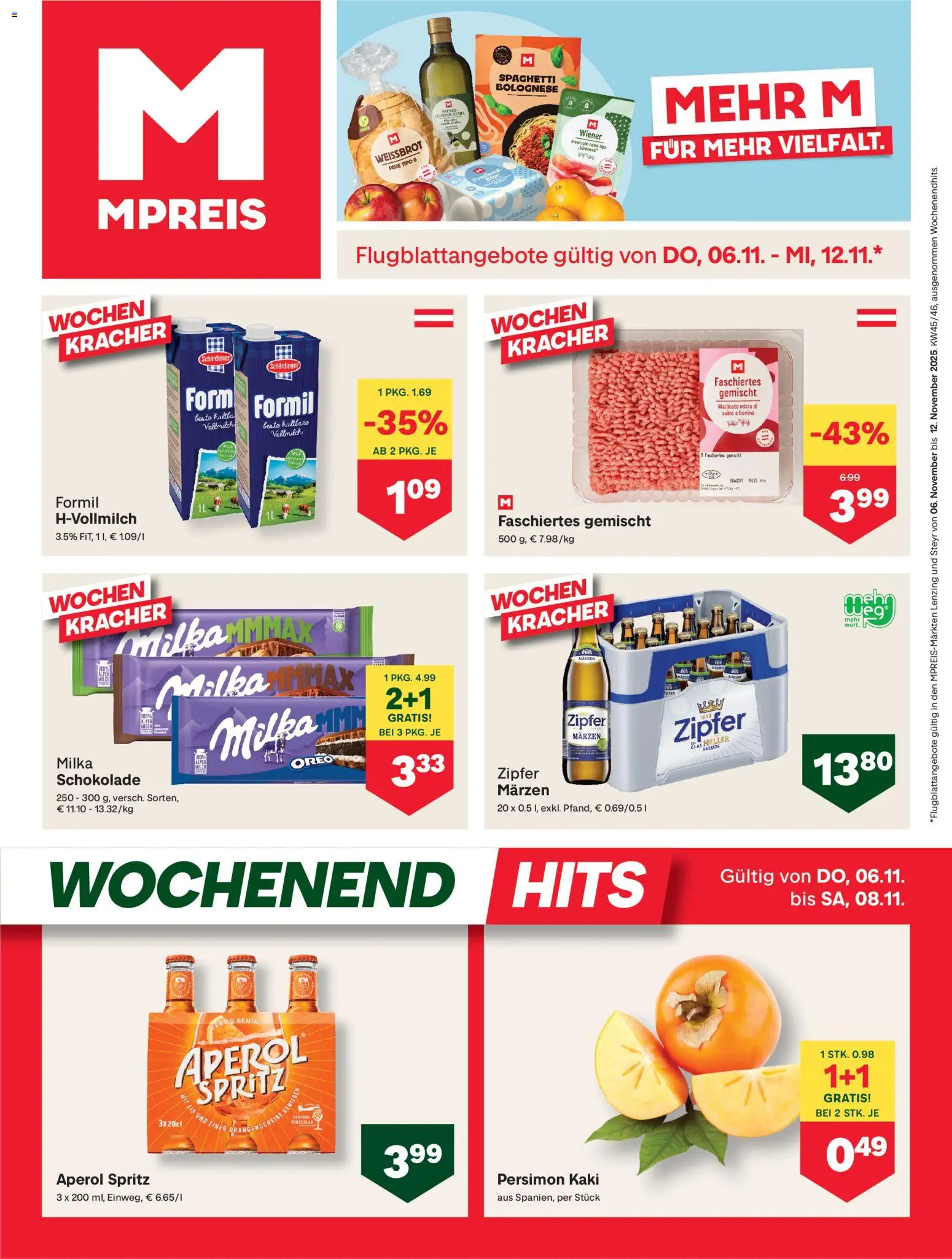 MPREIS Lenzing gültig ab 06.11.2025 | Seite: 1 | Produkte: Eis, Kaki, Hajdina liszt, Schokolade