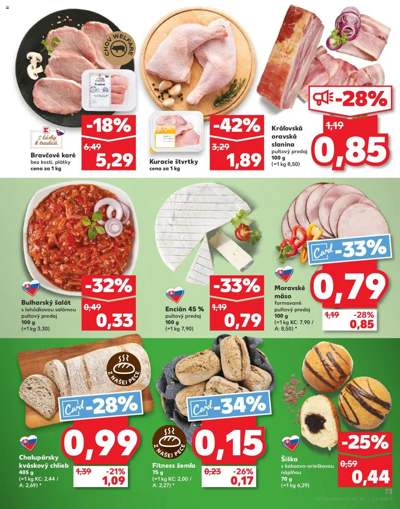 Nové Kaufland akcie – leták je platný od 02.10.2025 | Strana: 73 | Produkty: Chlieb, Donut, Slanina, Šalát
