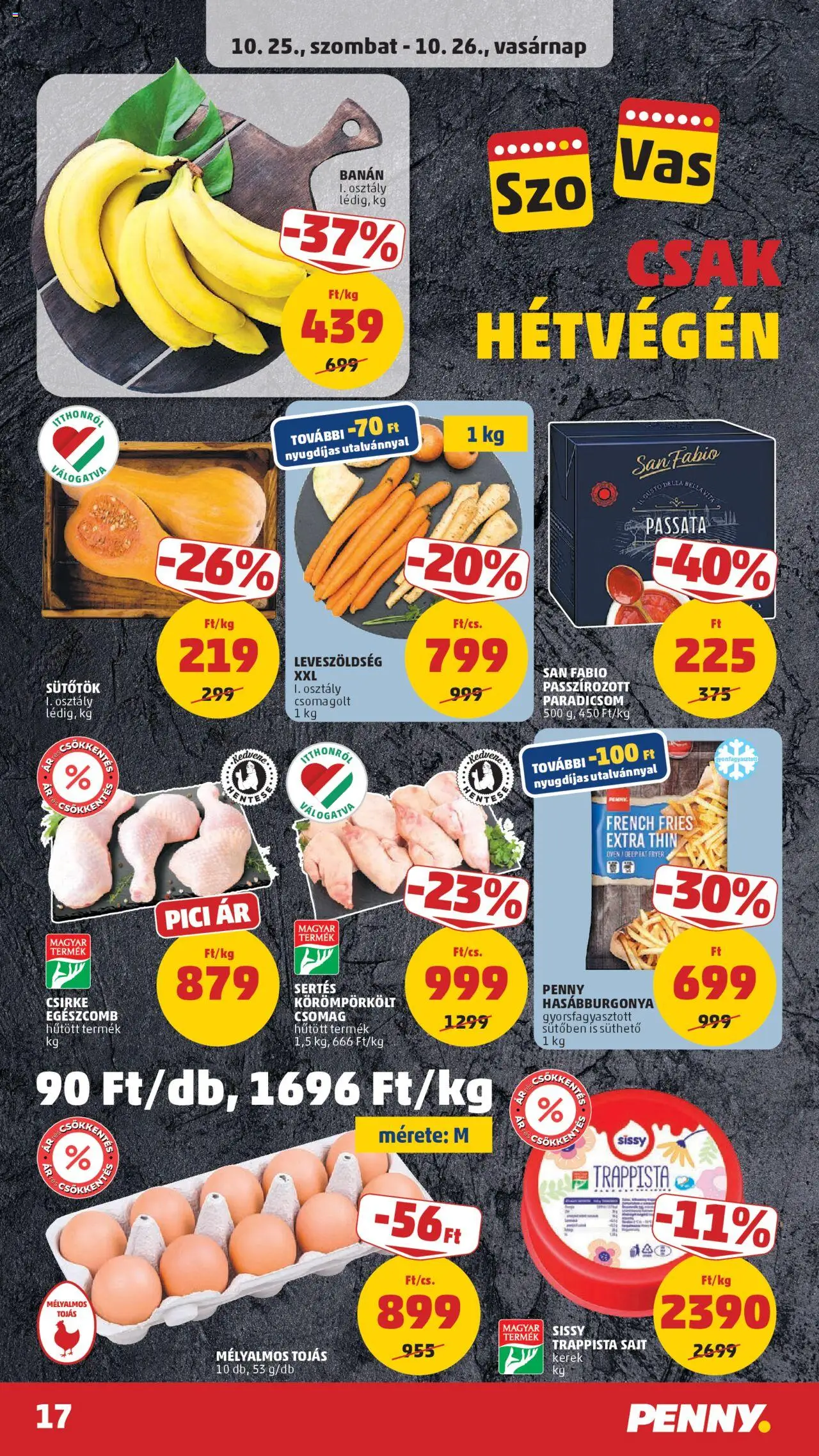 PENNY akciós ujság - amely érvényes a következő dátumtól: 22.10.2025 | Oldal: 23 | Termékek: Tojás, Paradicsom, Banán, Trappista sajt