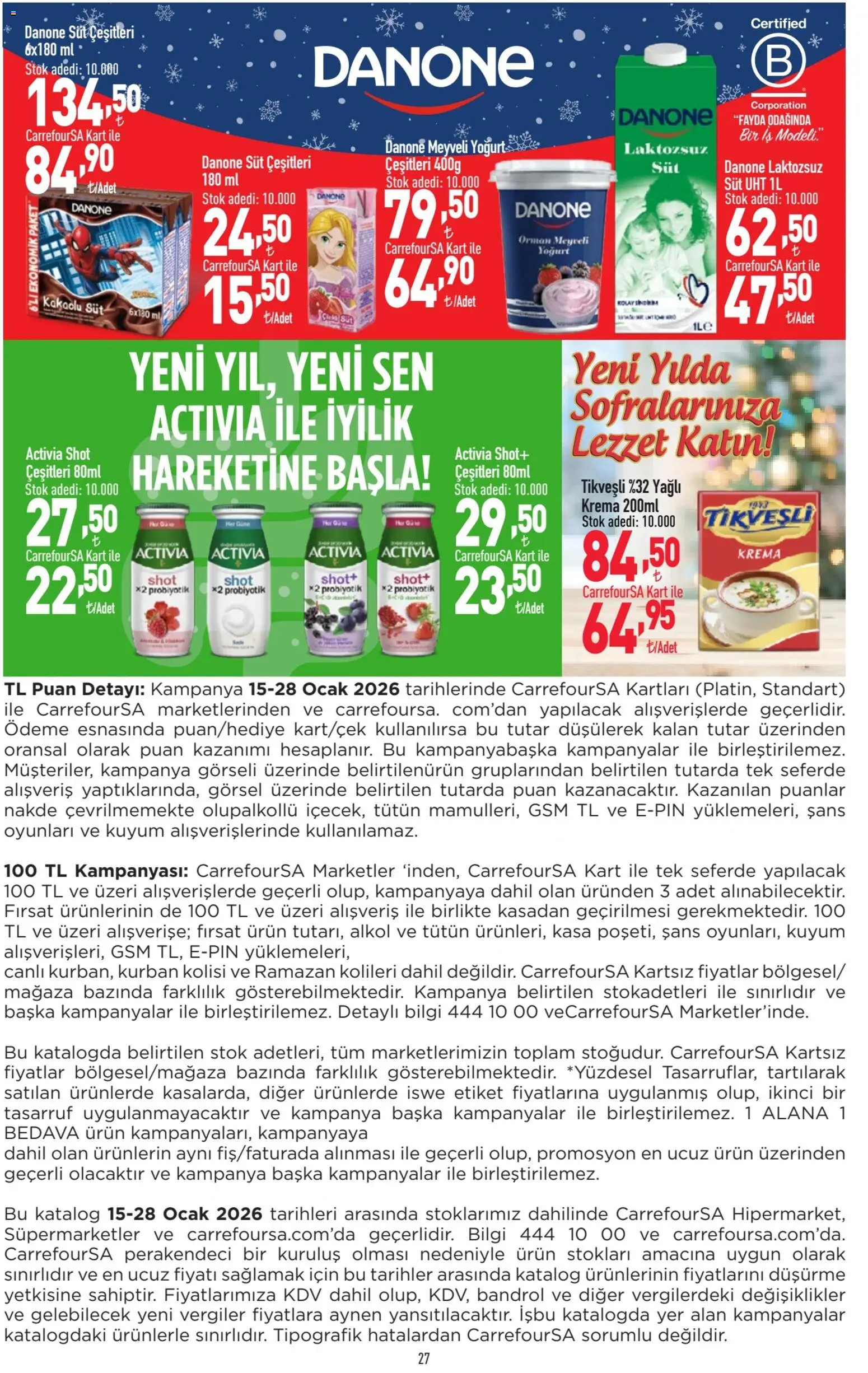 CarrefourSA Katalog - 15.01.2026 tarihinden itibaren geçerlidir | Sayfa: 27 | Ürünler: Meyveli yoğurt, Süt, Yoğurt, Krema