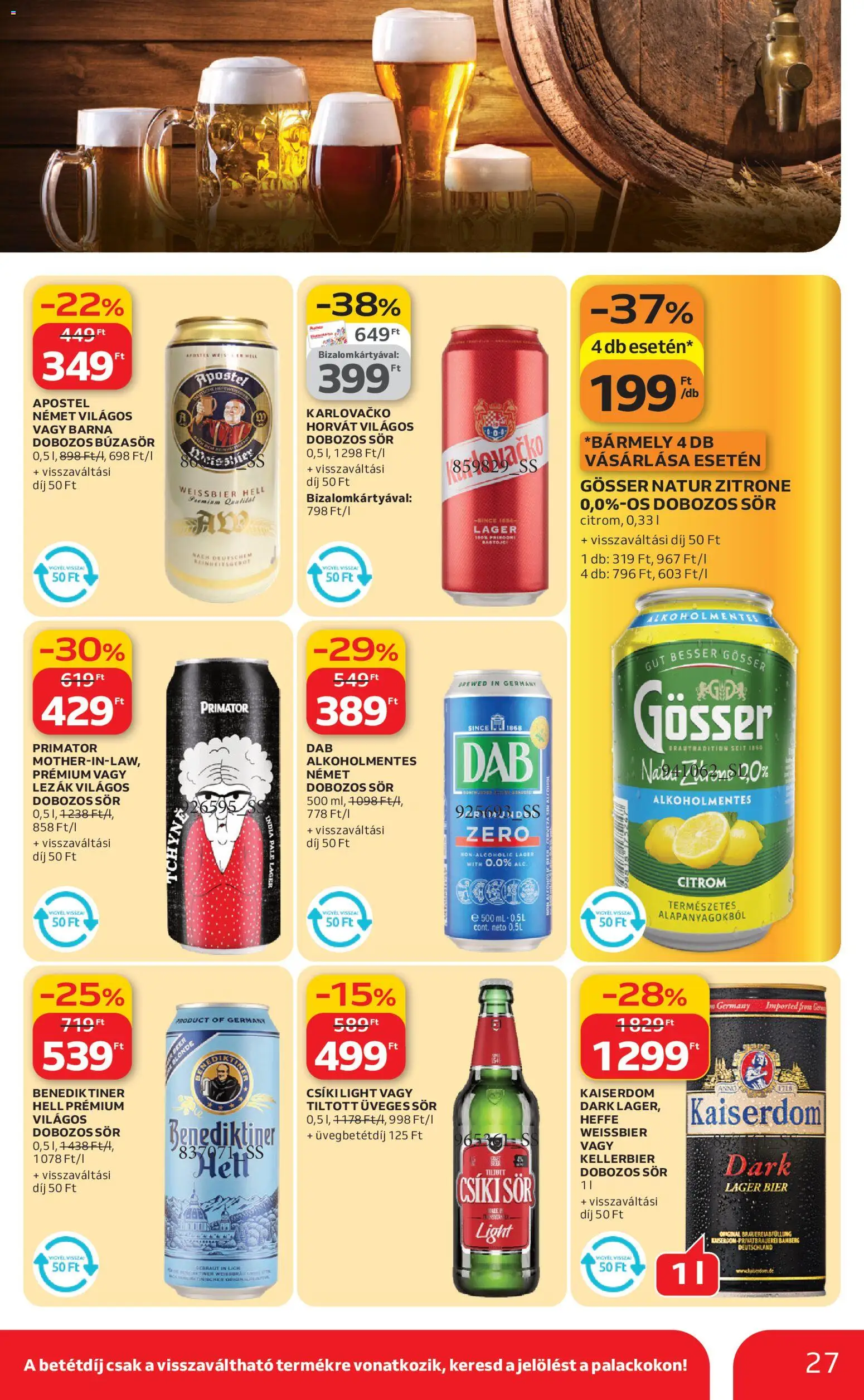 Auchan akciós ujság - amely érvényes a következő dátumtól: 19.02.2026 | Oldal: 27 | Termékek: Búzasör, Gösser, Dobozos sör, Citrom