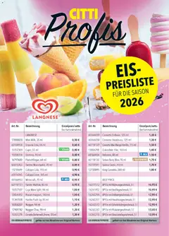 CITTI Markt Eis-Preisliste 2026 ab 11.03.2026 gültig