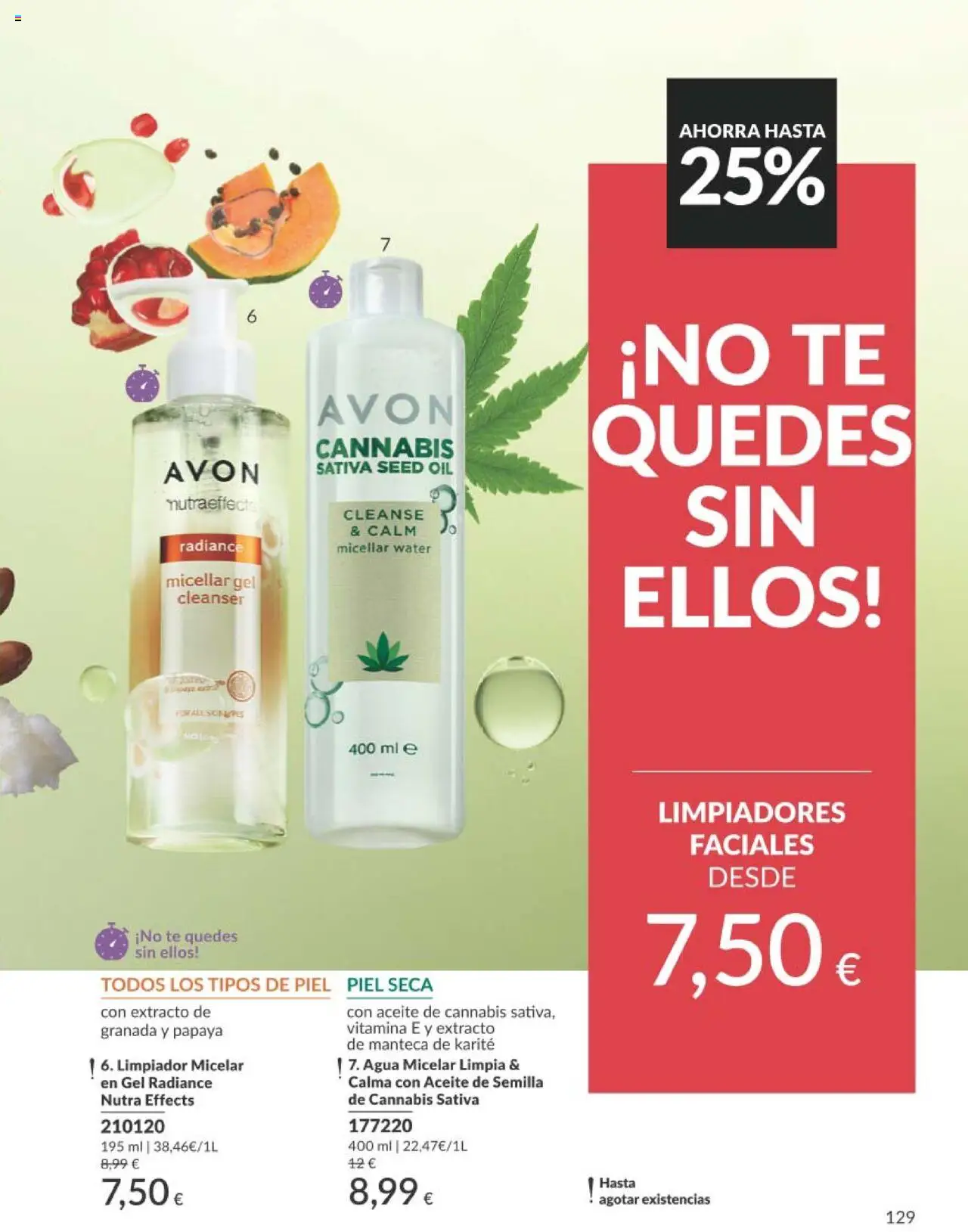 Catálogo AVON campaña 7 │ válido desde el 01.07.2025 | Página: 129 | Productos: Agua micelar, Manteca, Aceite, Té