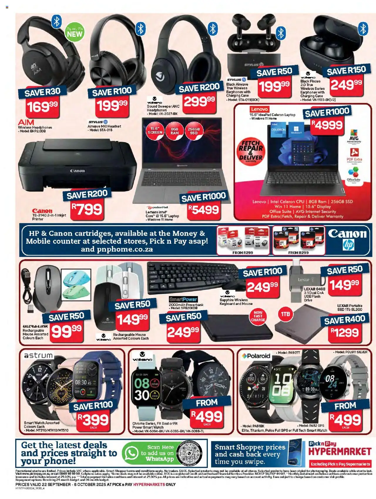 New Pick n Pay catalogue – valid from 22.09.2025 | Page: 4 | Products: Powerbank, Printer, Headphones, Laptop