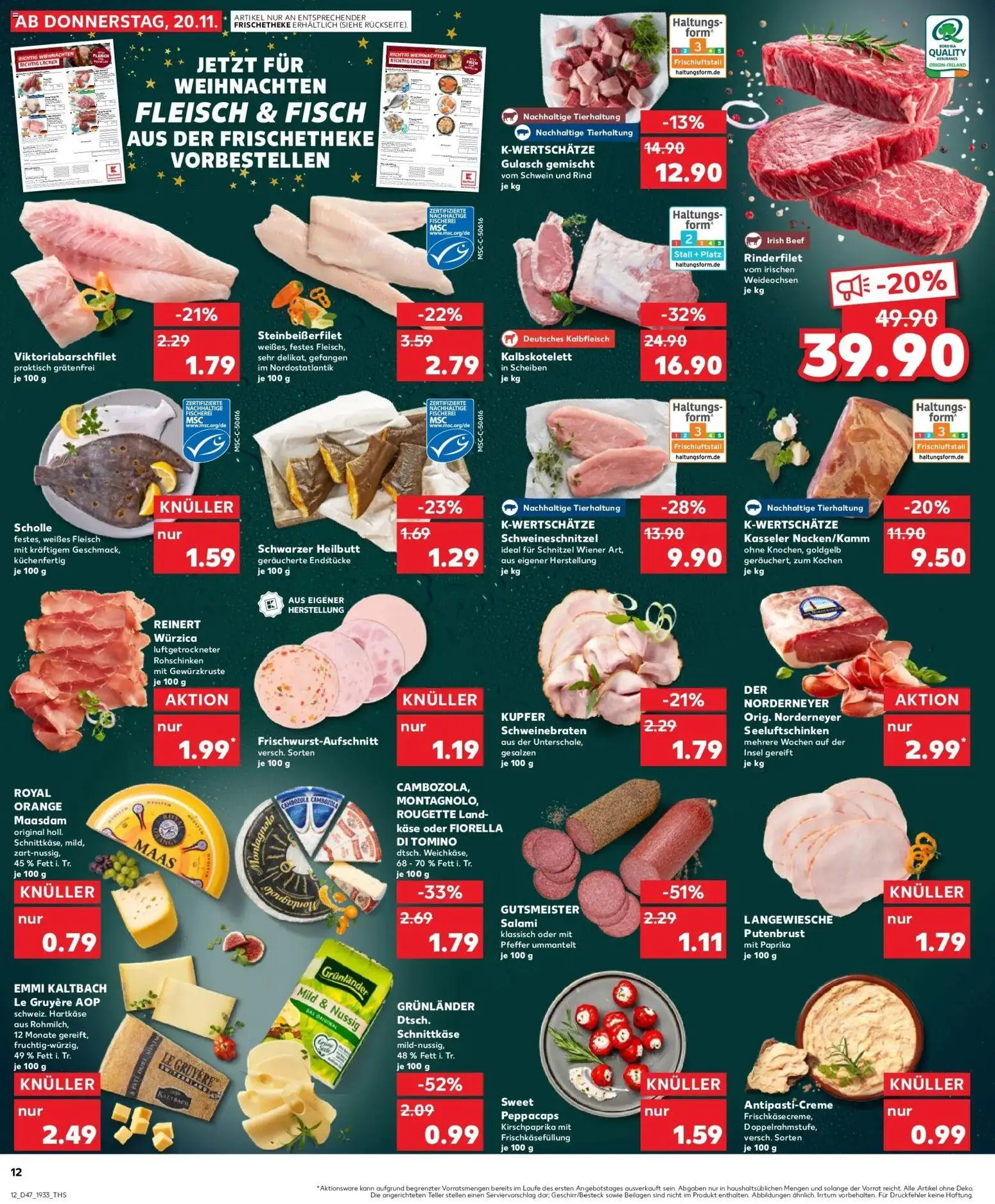 Kaufland prospekt Bremen	 – gültig ab 20.11.2025 | Seite: 12 | Produkte: Rinderfilet, Grunlander, Pfeffer, Fleisch