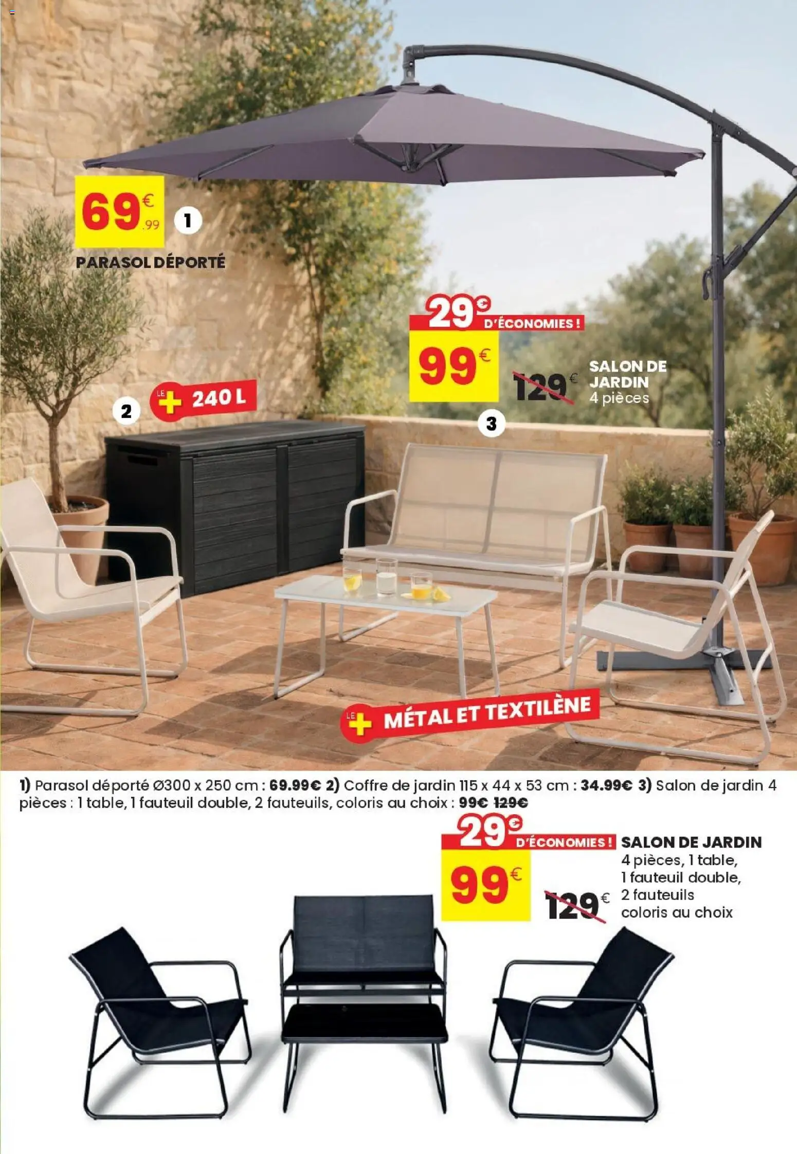 {H1} | Page: 3 | Produits: Salon de jardin, Parasol déporté, Coffre de jardin, Parasol
