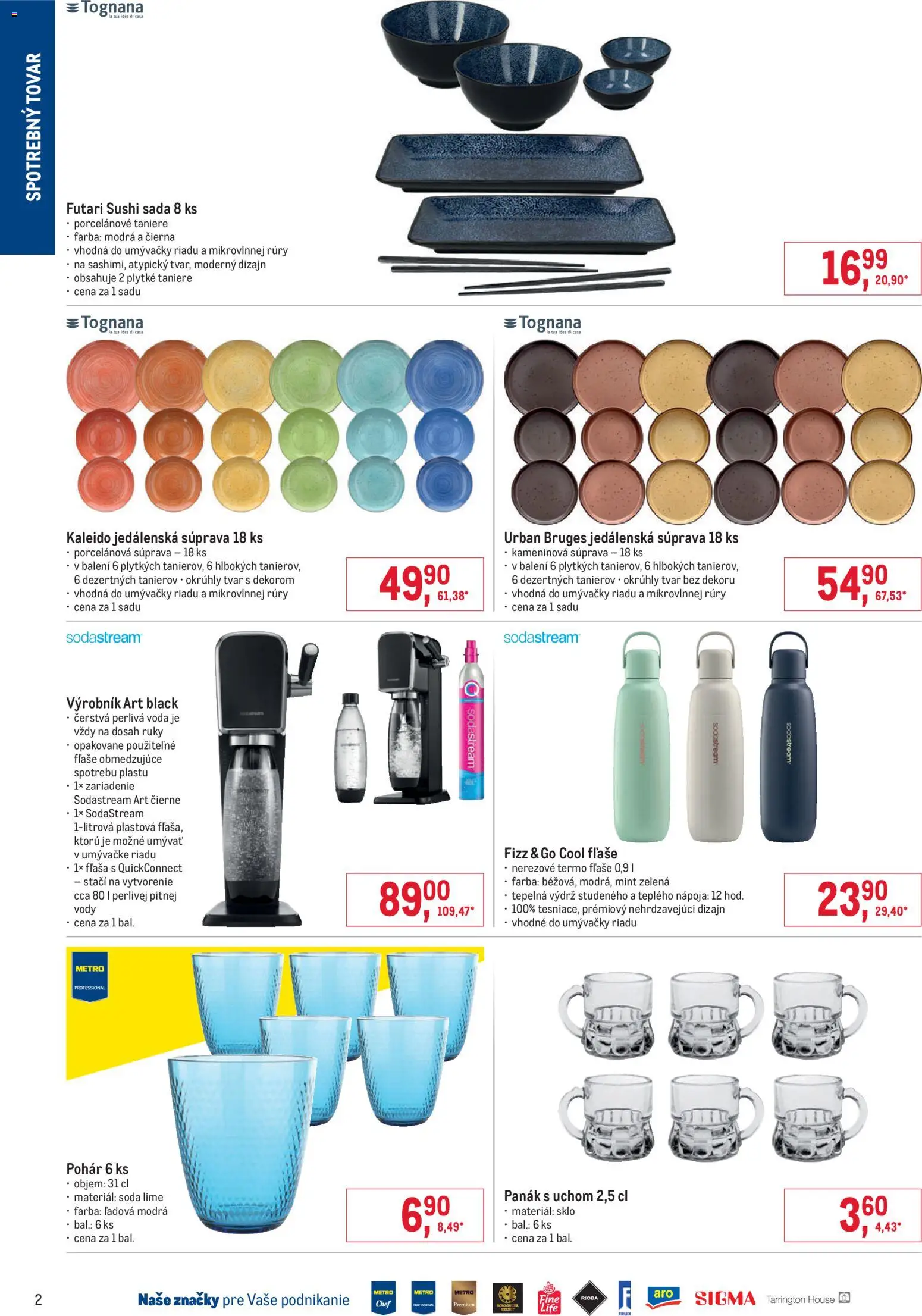 Nové Metro akcie – leták je platný od 05.11.2025 | Strana: 2 | Produkty: Taniere, Sodastream, Sushi, Voda