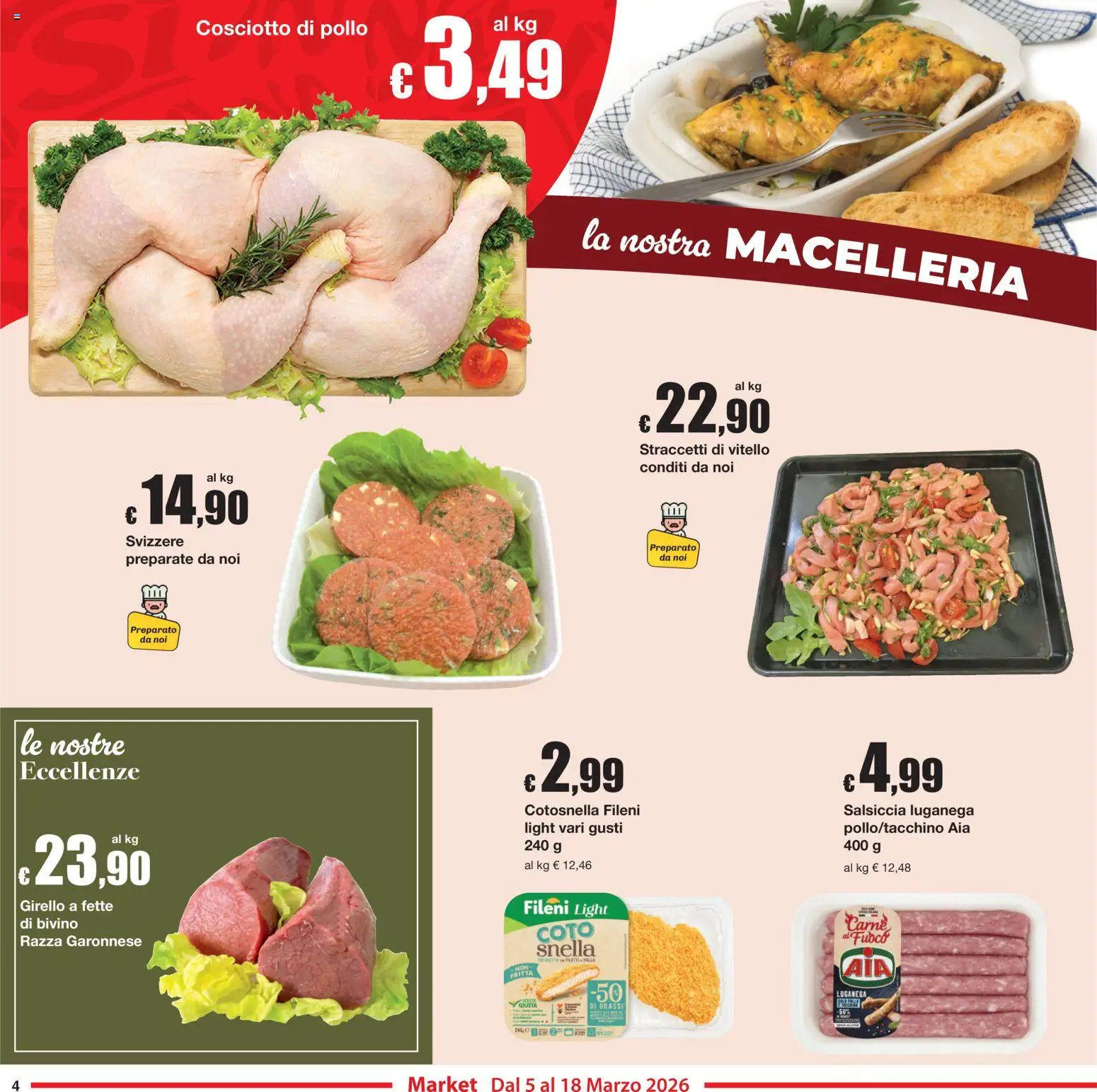 Volantino Sì con Te del 05.03.2026 | Pagina: 4 | Prodotti: Pollo, Salsiccia, Vitello, Girello