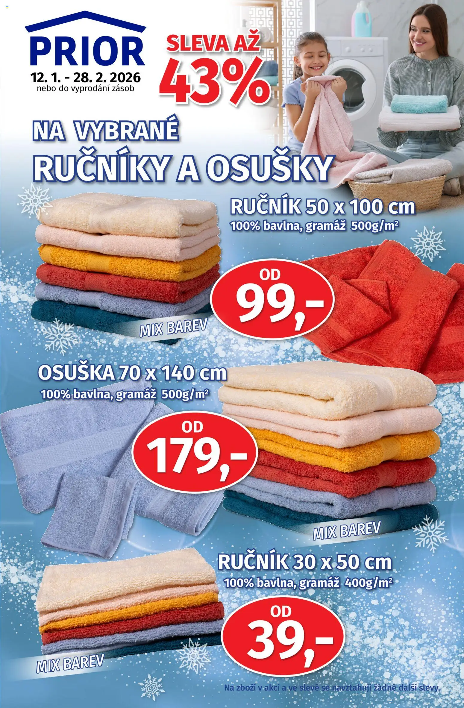 Prior - Akční Nabídka Bytového Textilu od 12.01.2026 | Strana: 1 | Produkty: Ručník, Osuška, Osušky, Ručníky