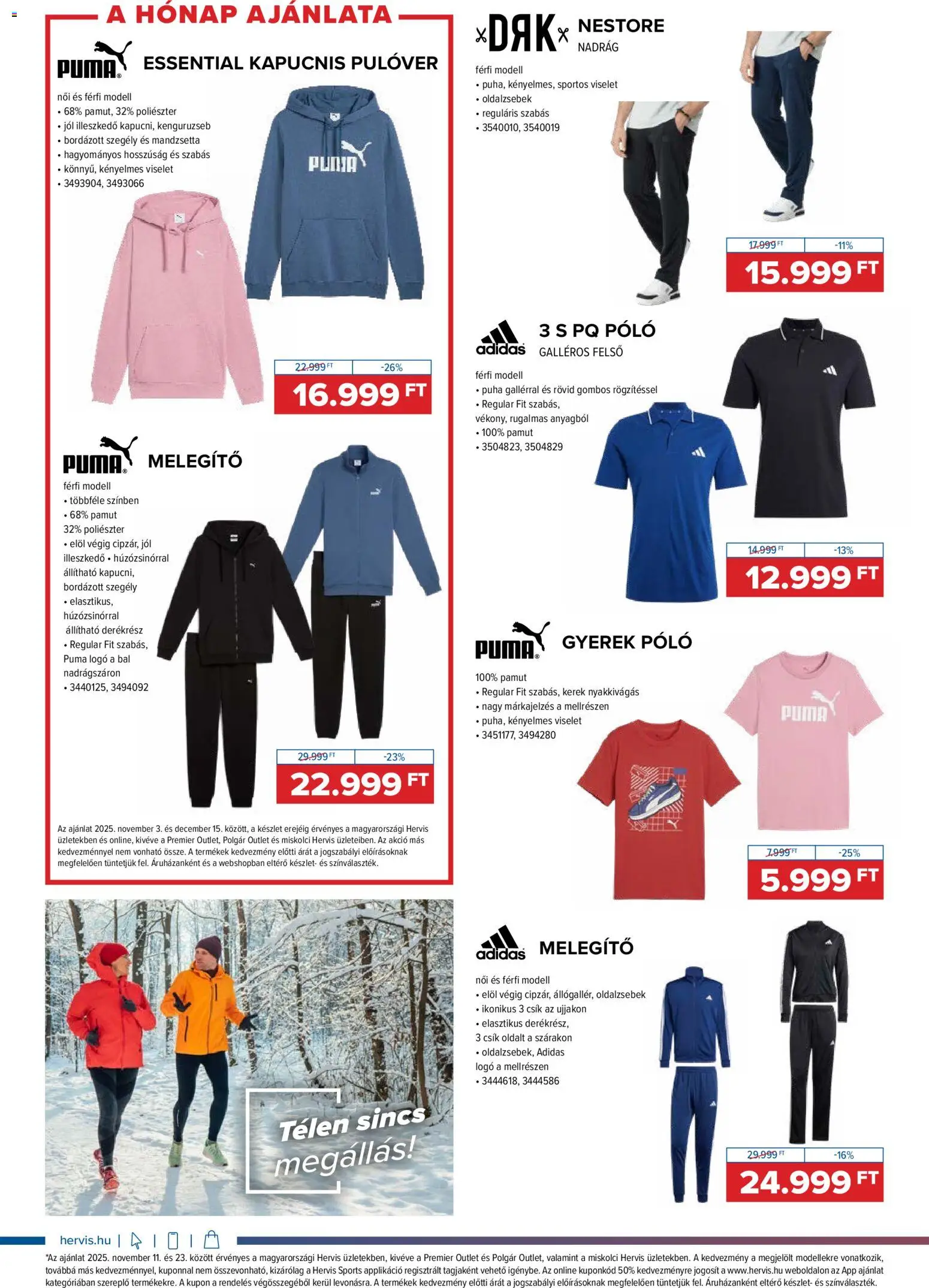 Hervis Sports akciós ujság - amely érvényes a következő dátumtól: 11.11.2025 | Oldal: 8 | Termékek: Pulóver, Nadrág