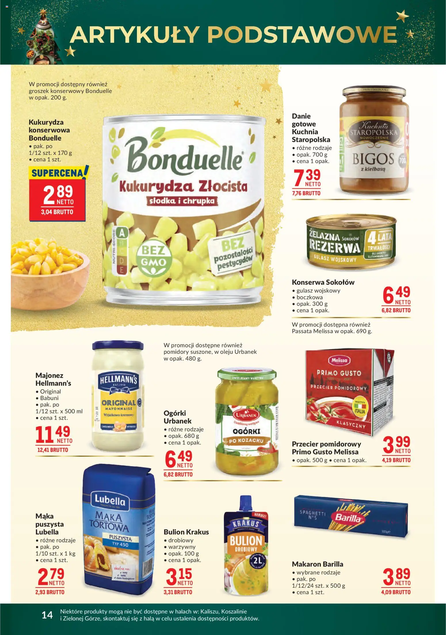 Makro Gazetka od 09.12.2025 | Strona: 14 | Produkty: Makaron Barilla, Kukurydza, Gulasz, Majonez