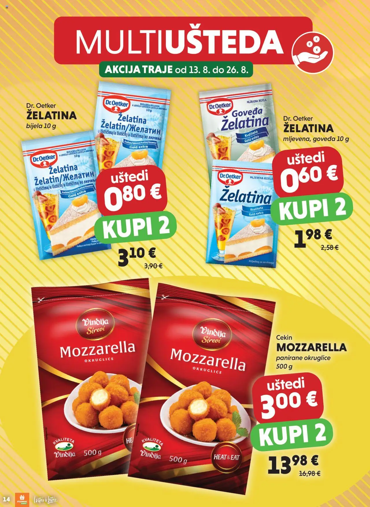 Studenac katalog | vrijedi od 13.08.2025 | Stranica: 14 | Proizvodi: Vindija, Okruglice, Mozzarella