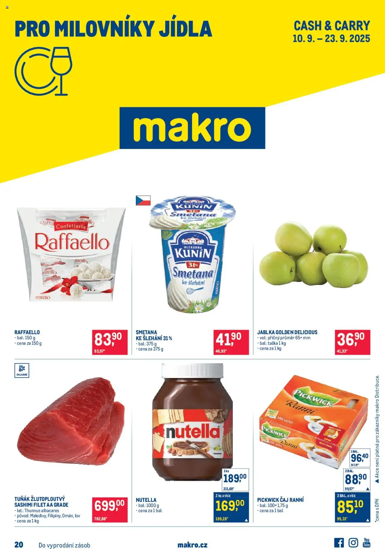 Makro leták - Pro milovníky jídla od 10.09.2025 | Strana: 1 | Produkty: Tuňák, Jablka, Smetana, Nutella