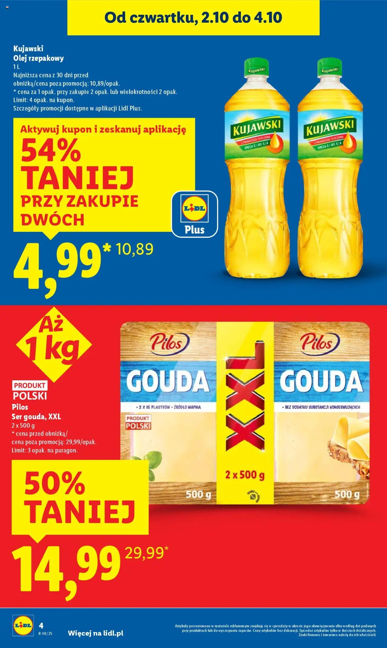 Lidl Gazetka od 02.10.2025 | Strona: 4 | Produkty: Olej rzepakowy, Ser, Olej