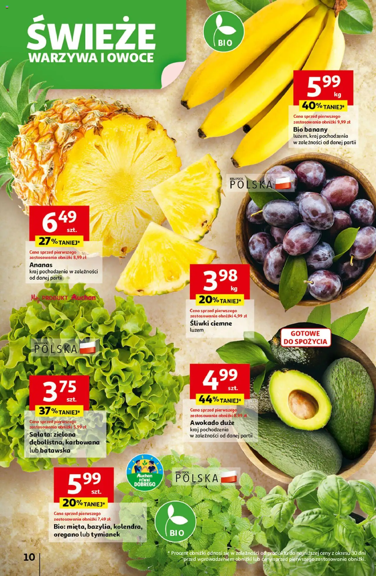 Auchan Gazetka - Wielkie przeboje cenowe Hipermarket od 16.10.2025 | Strona: 10 | Produkty: Oregano, Śliwki, Awokado, Warzywa